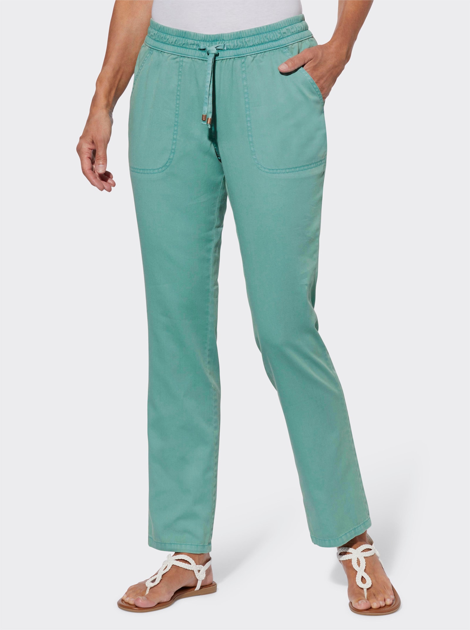 Comfortjeans met gesmokte band - salie