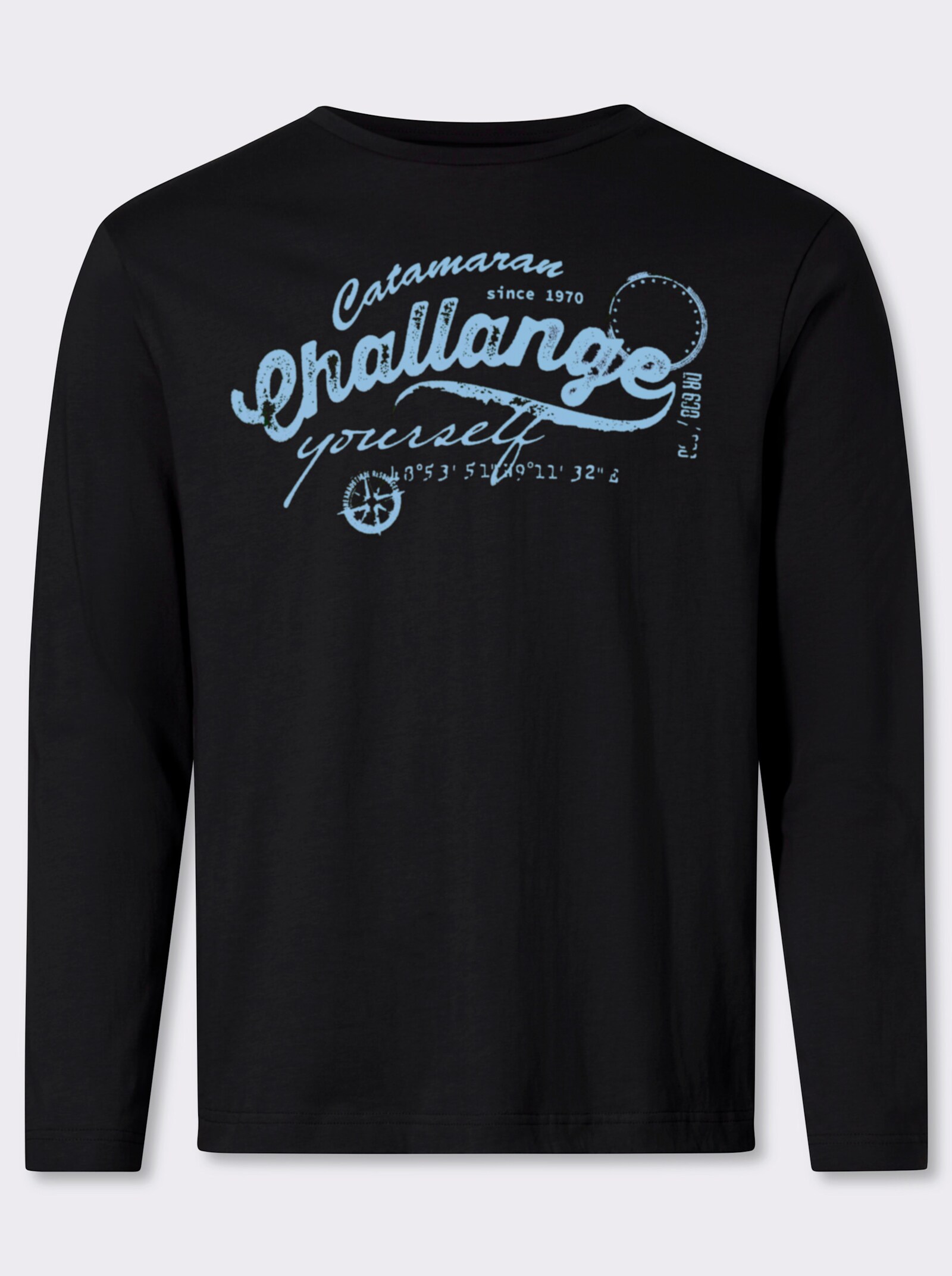 Catamaran Langarmshirt mit Front-Print - schwarz-bleu-bedruckt