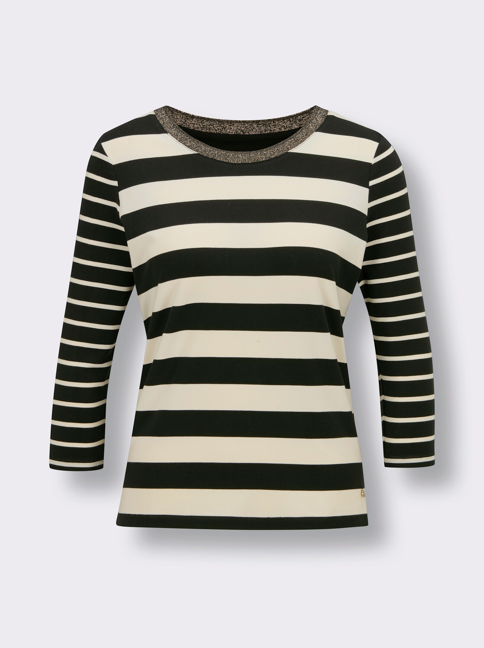 CREATION L PREMIUM Ringelshirt mit Glanzgarn - schwarz-elfenbein-gestreift