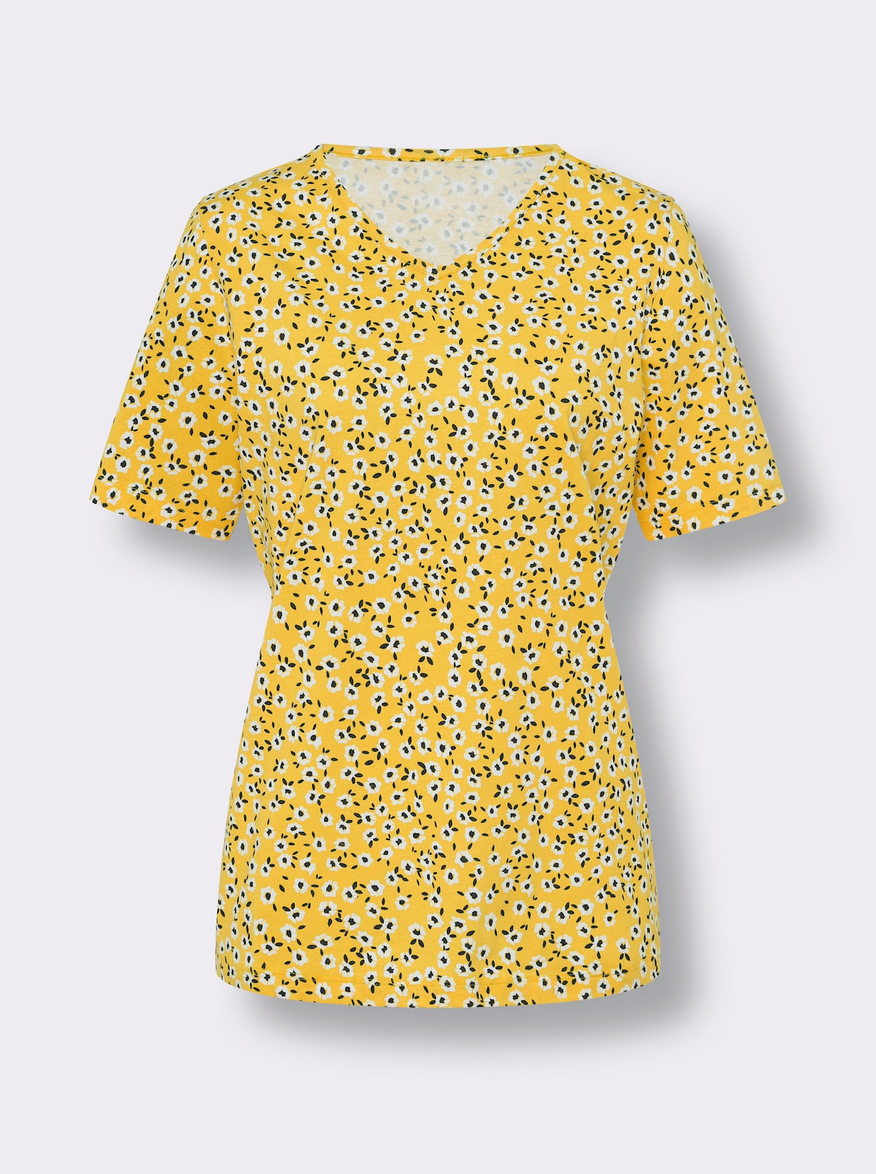 V-Shirt - gelb-weiß-bedruckt