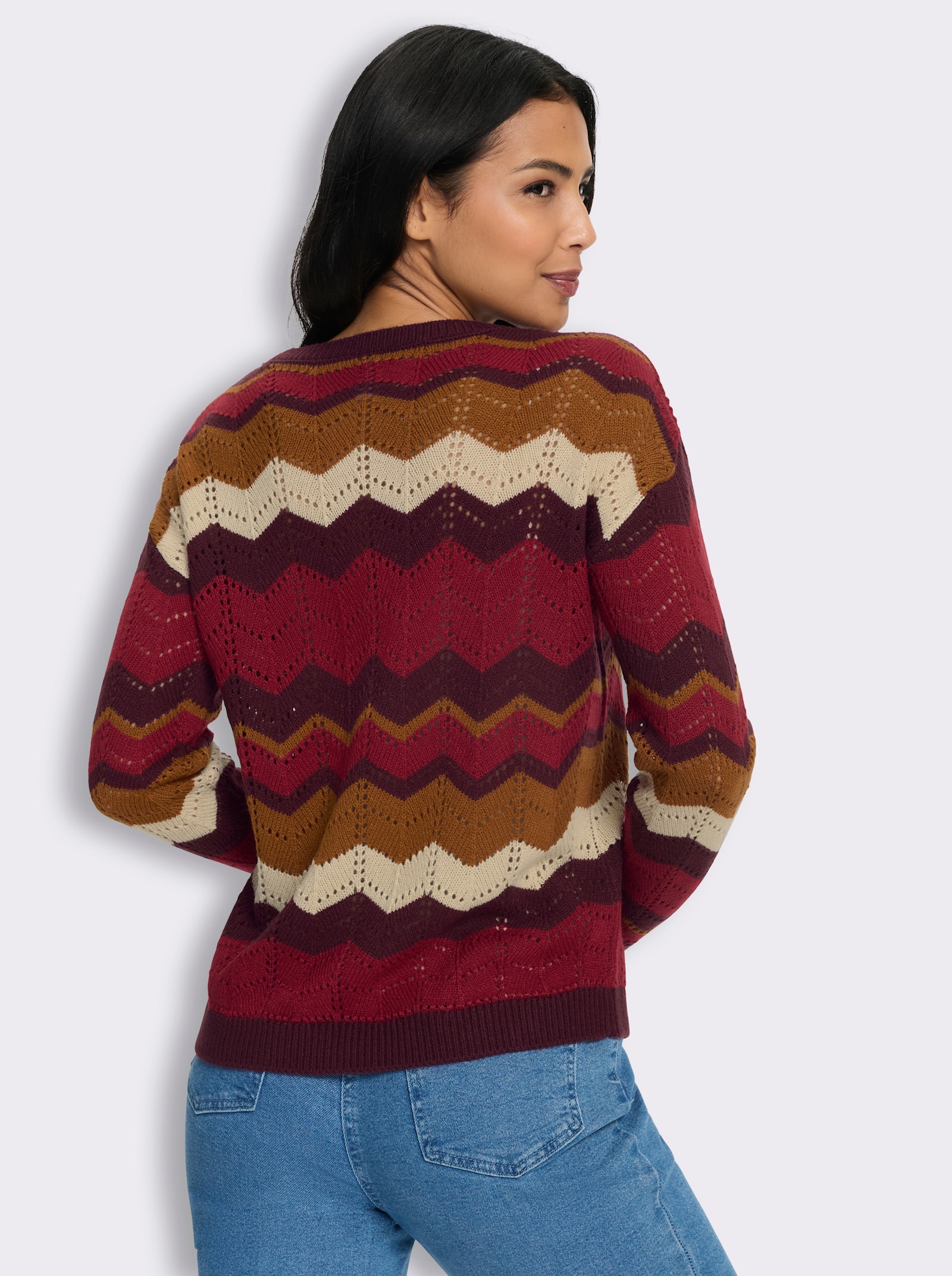 Ajourpullover im Zickzack-Muster - kirsche-sand-gemustert