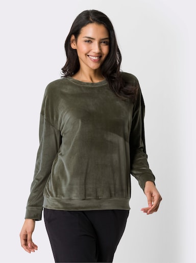Langarmshirt in Nicki-Qualität - khaki