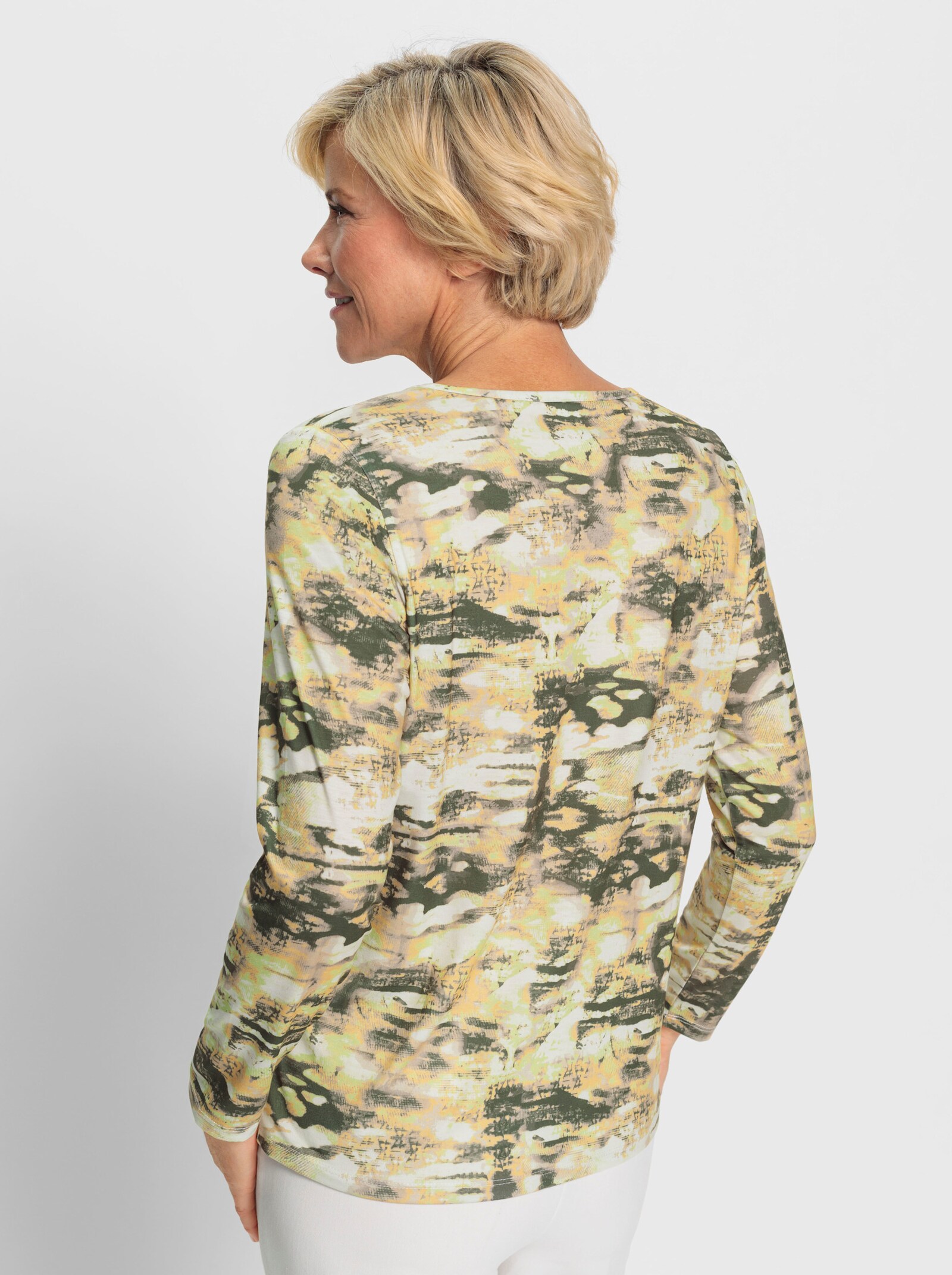 Shirt met lange mouwen van vormvast materiaal - leem/vanille bedrukt