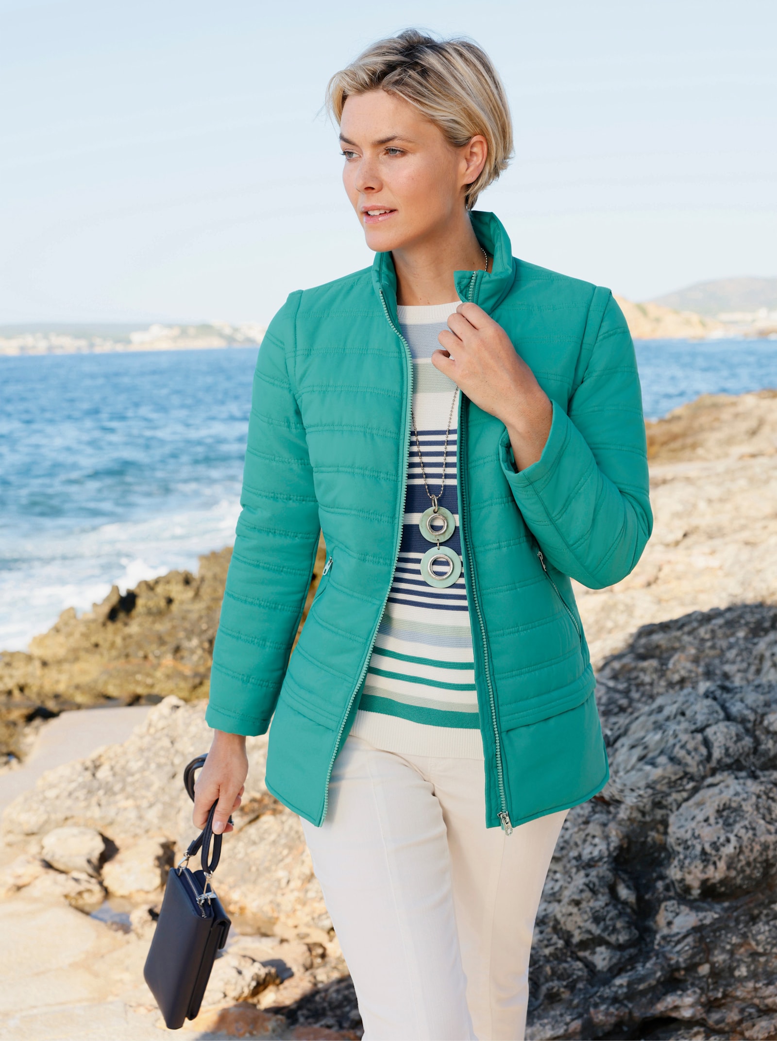 Steppjacke mit abzippbaren Ärmeln - smaragd