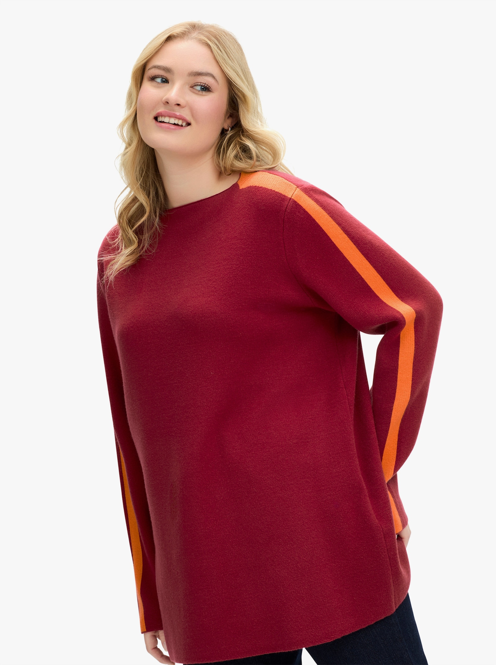 sheego Strickpullover mit Jacquard-Streifen - kirsche-orange