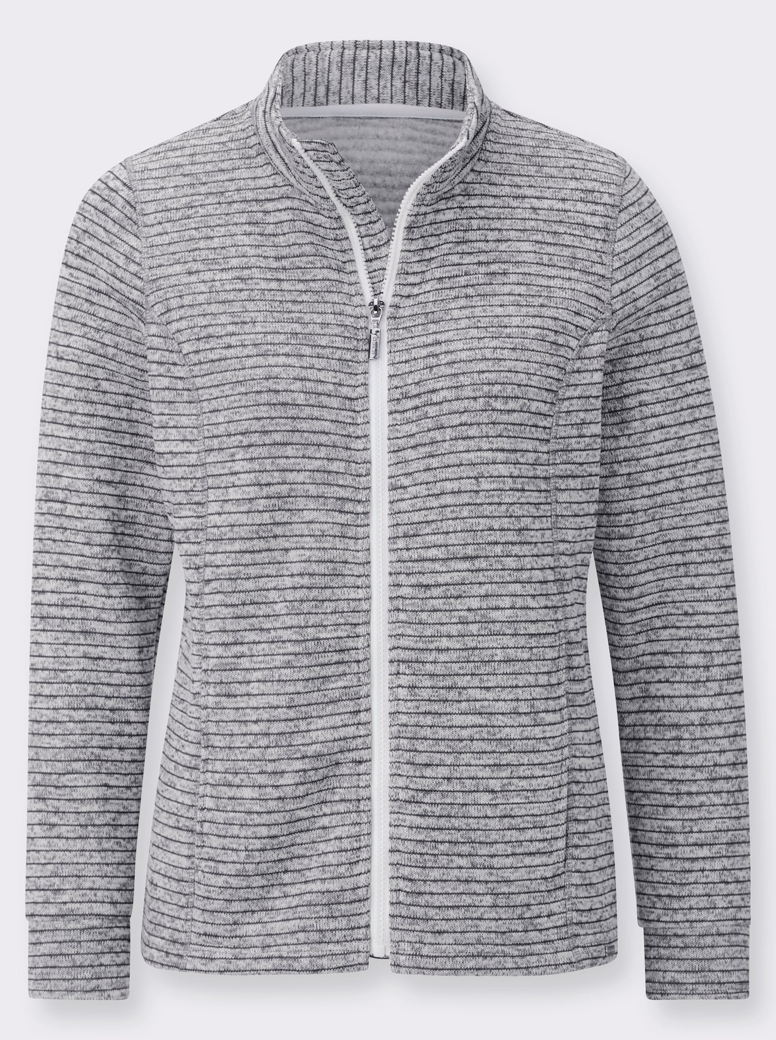 Strickfleecejacke mit Nahttaschen - hellgrau-meliert