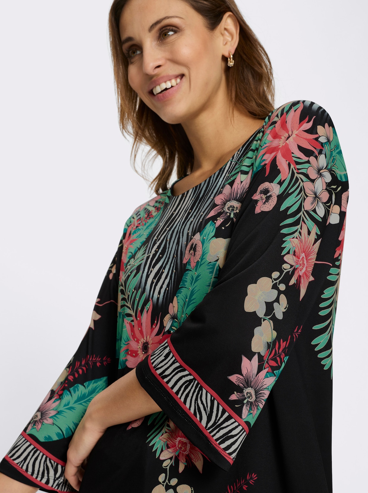 Tunikashirt - schwarz-flamingo-bedruckt