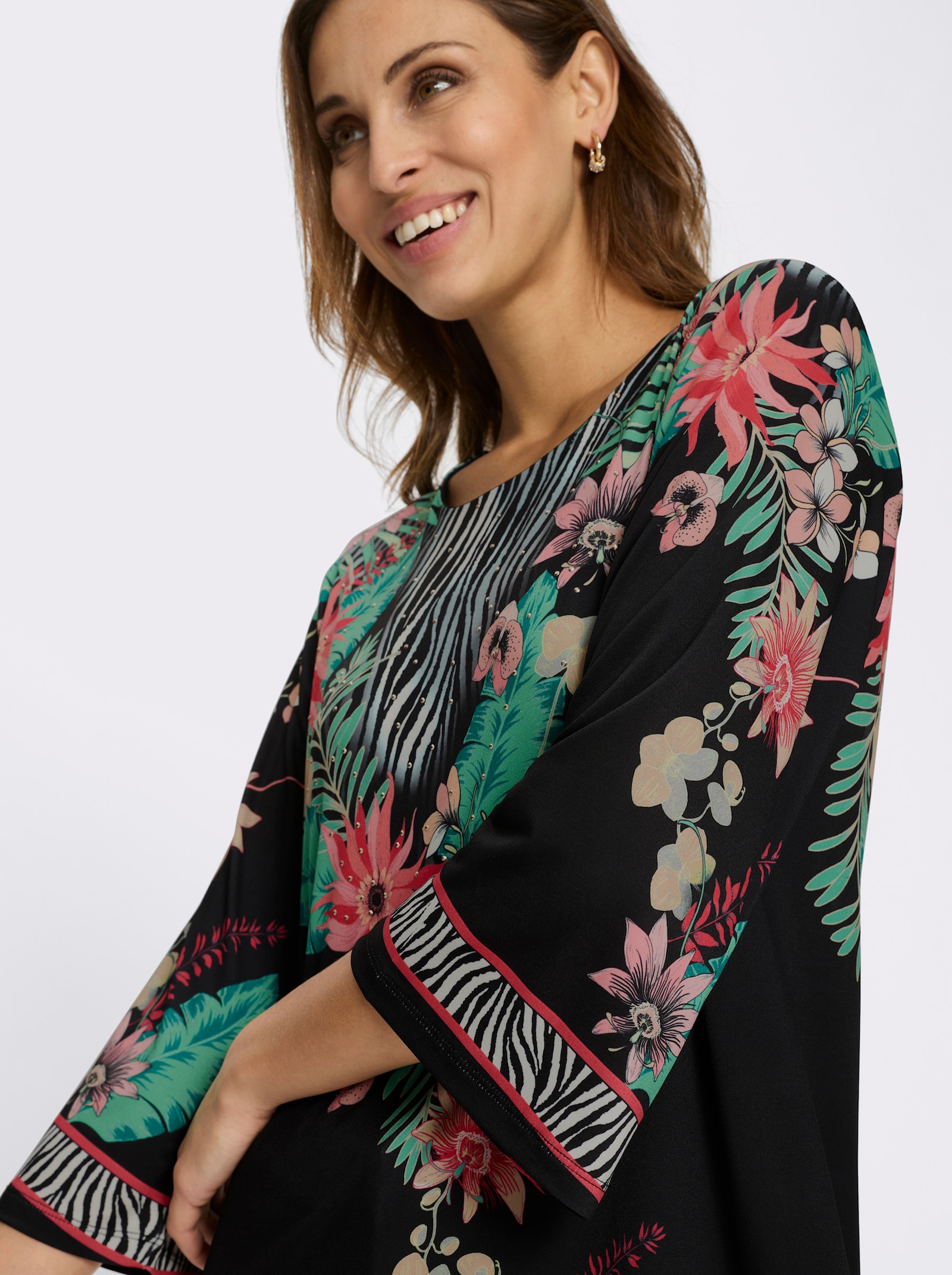 Tunikashirt mit Pailletten - schwarz-flamingo-bedruckt