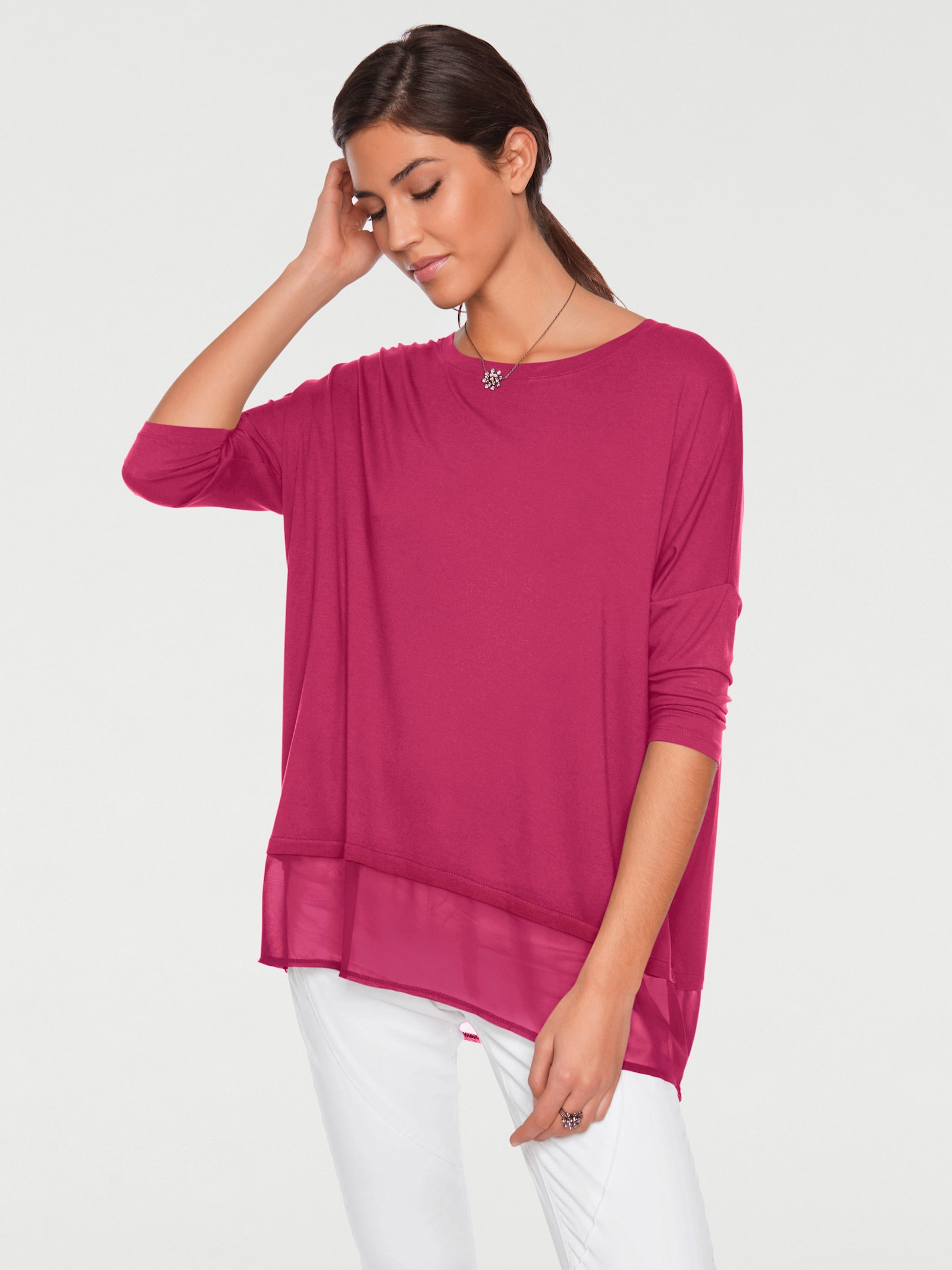heine Oversize-Shirt mit Chiffon-Saum - pink