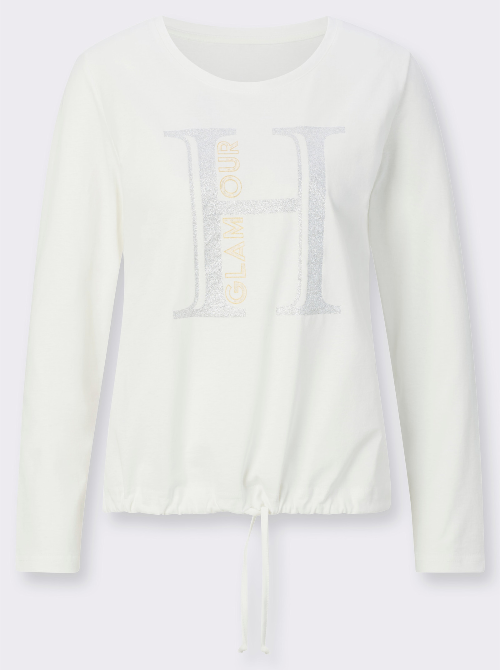 Rundhalsshirt mit Glitzer-Print - ecru