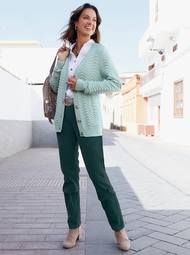 Strickjacke mit wellenförmigem Ajourmuster - kalkmint