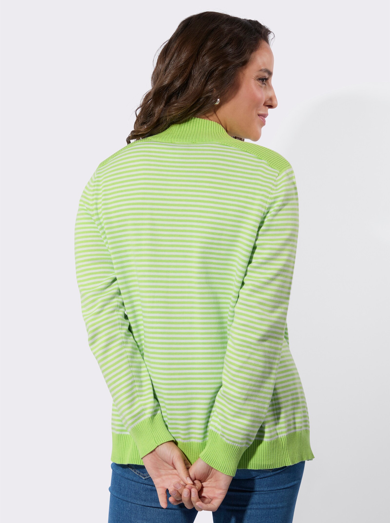 Strickjacke mit gerippten Einsätzen - reseda-weiß-geringelt