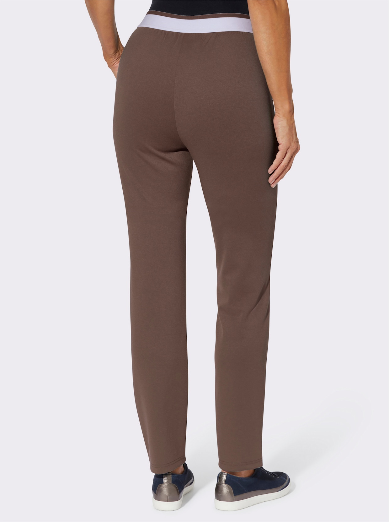 Sweatbroek met gestreepte comfortband rondom - chocolade