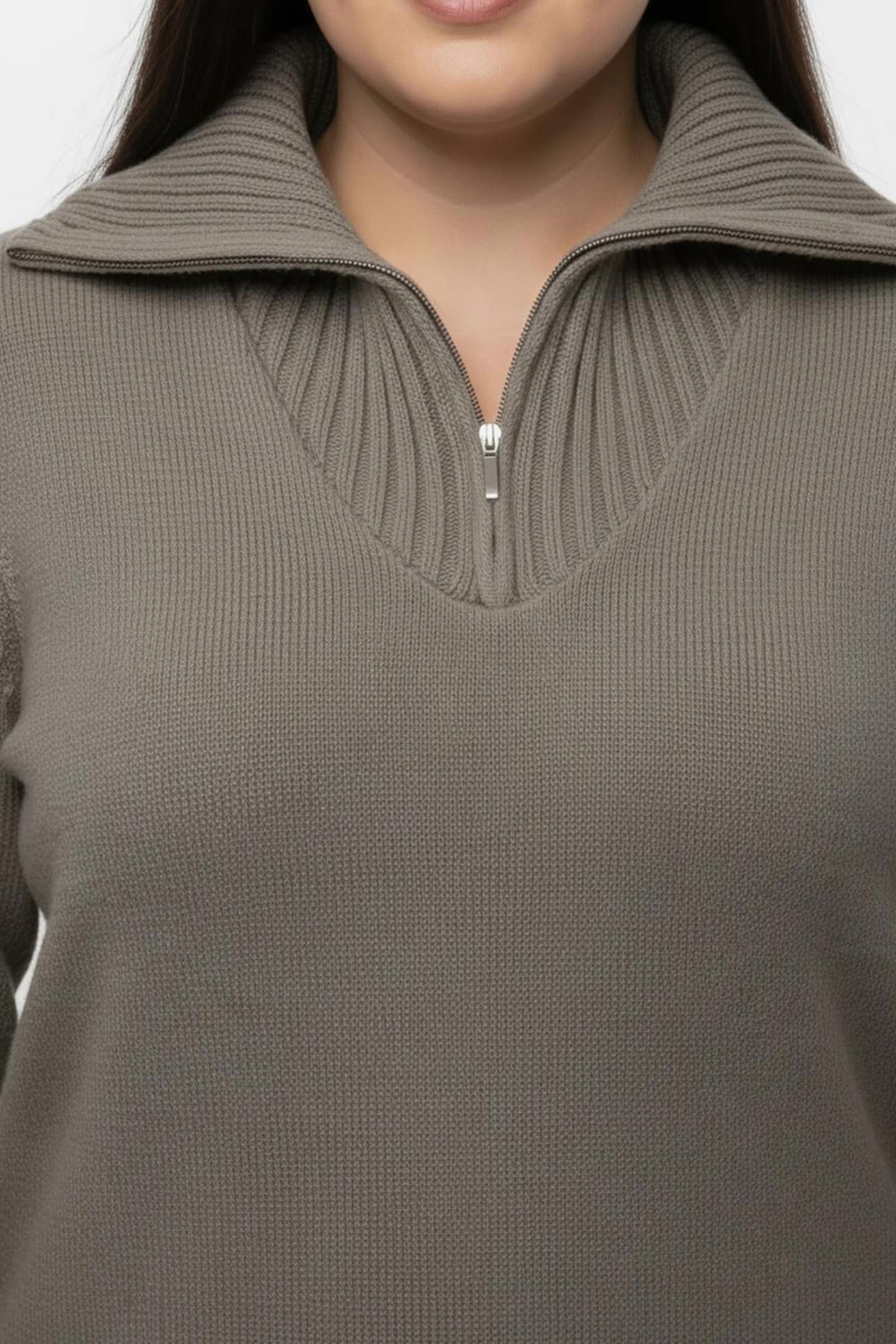 Troyer mit breiten Rippabschlüssen - taupe-meliert