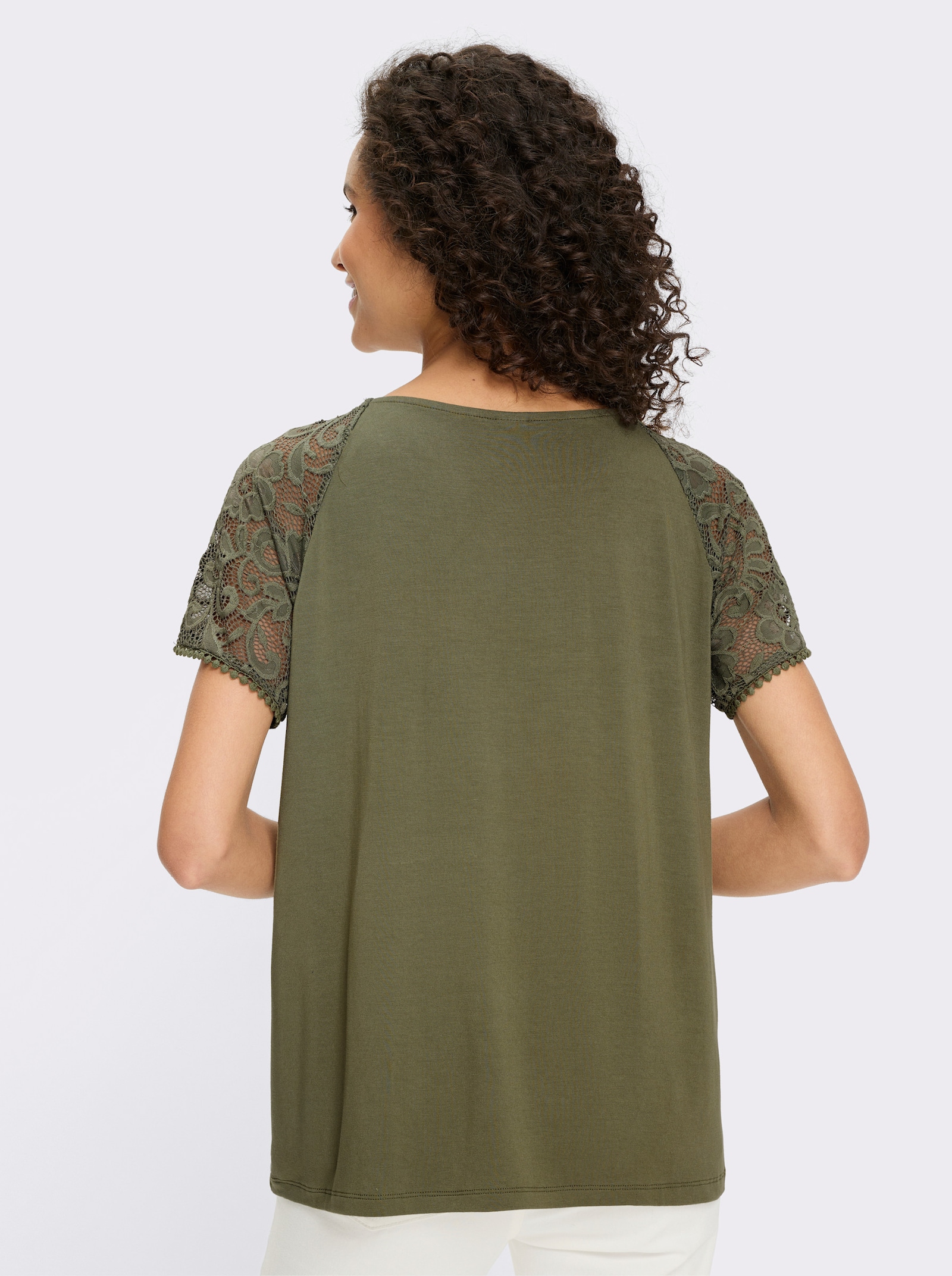 heine Kurzarmshirt mit Spitzen-Ärmeln - khaki