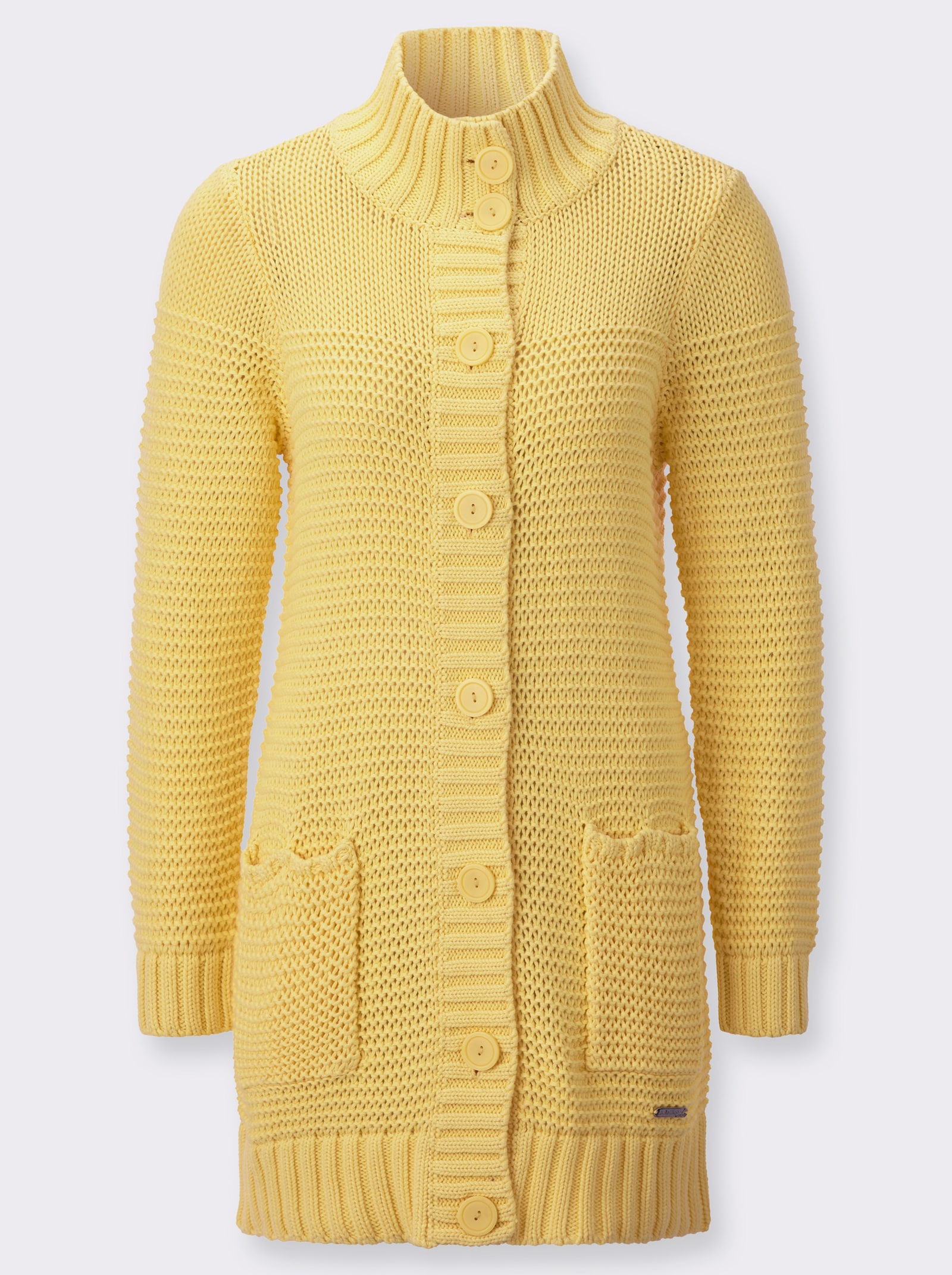 Longstrickjacke mit partiellen Fantasiemuster - zitrone