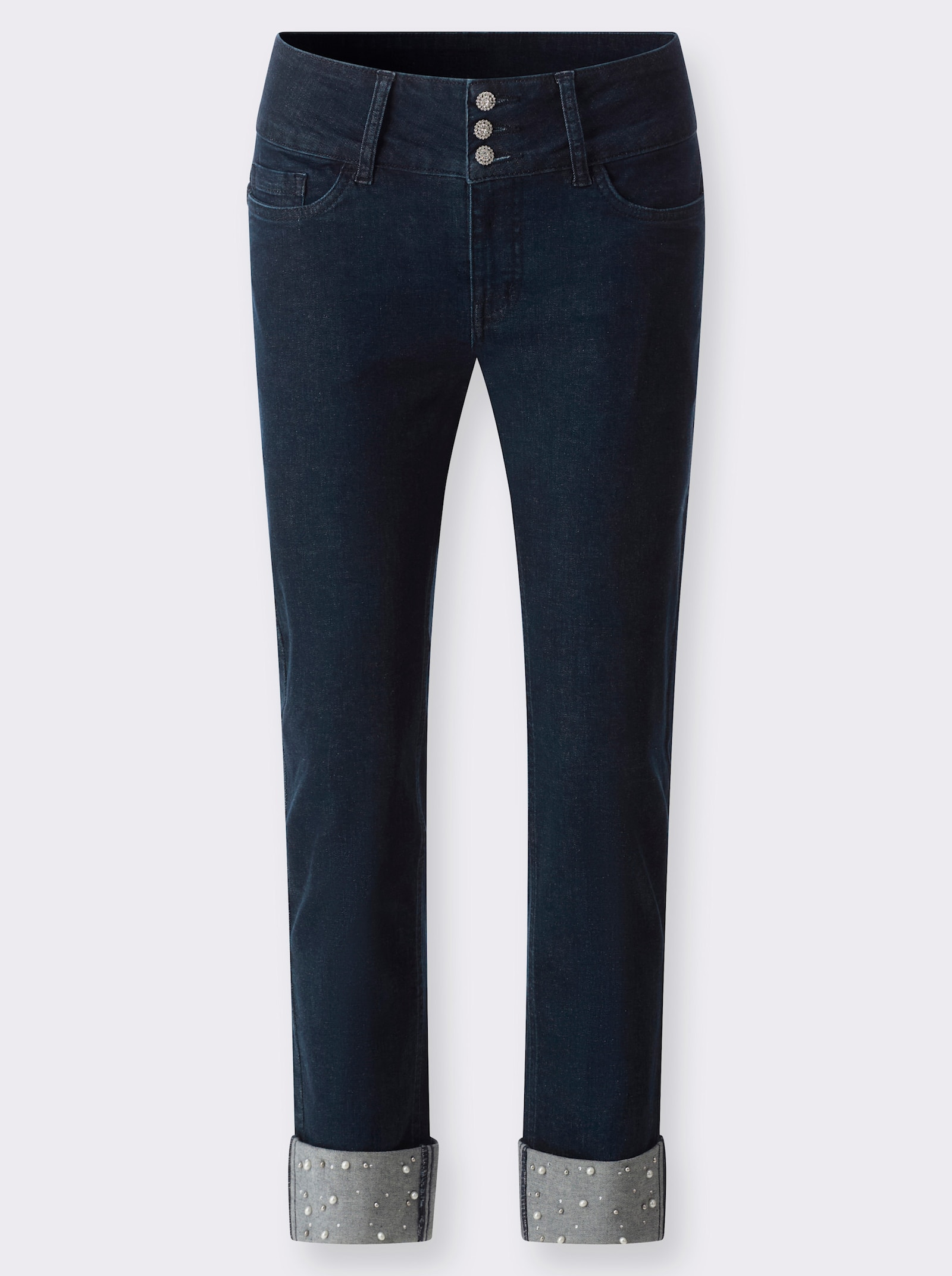 heine Push-up-Jeans mit Zierperlen und -steinen am Umschlag - dark blue