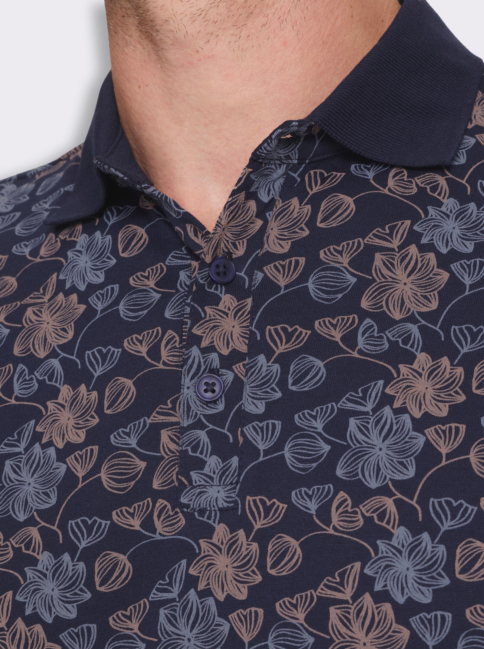 Marco Donati Kurzarmshirt mit floralem Druck - marine-bedruckt