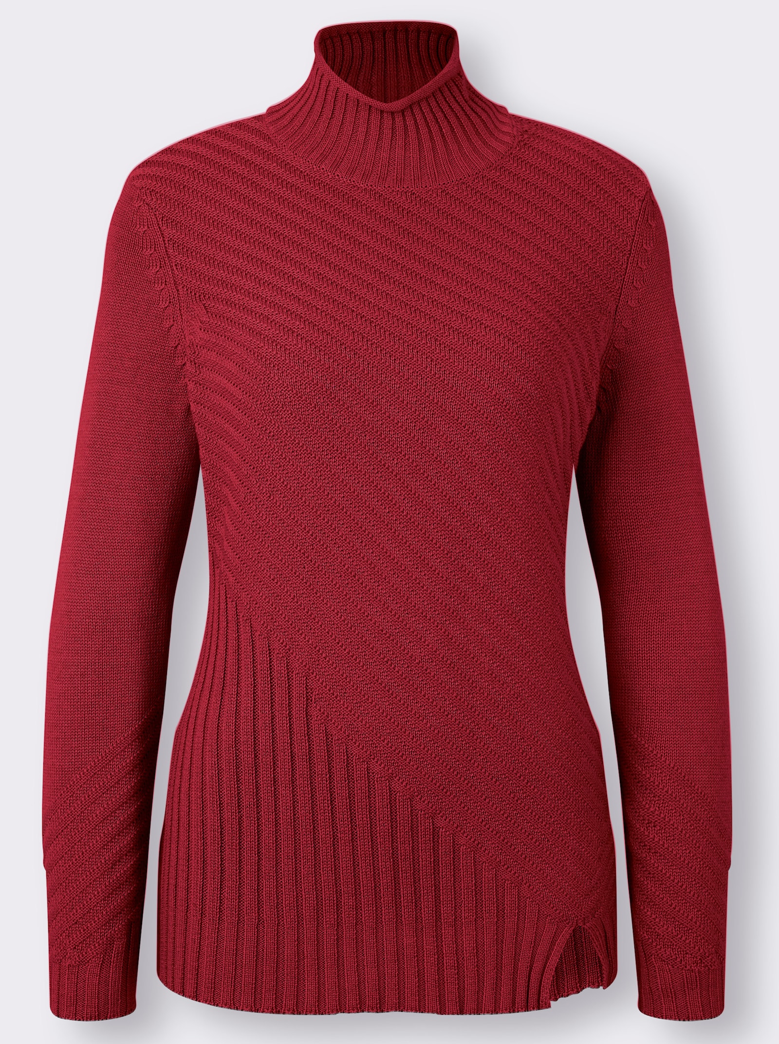 Pulóver so stojačikom a pleteným vzorom - tmavočervená