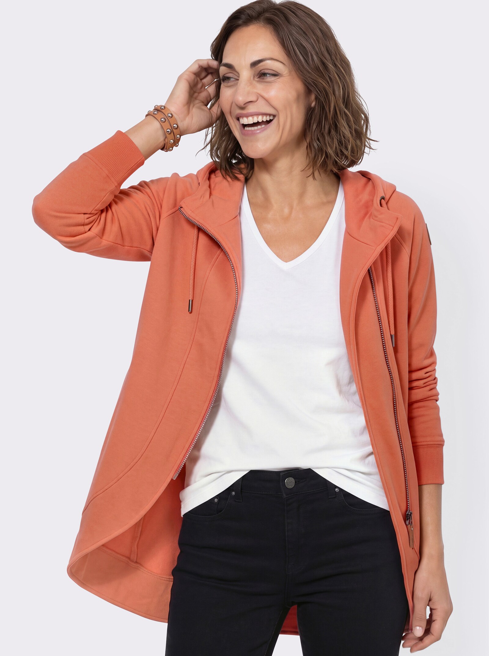 Sweatjacke mit Leistentaschen - papaya