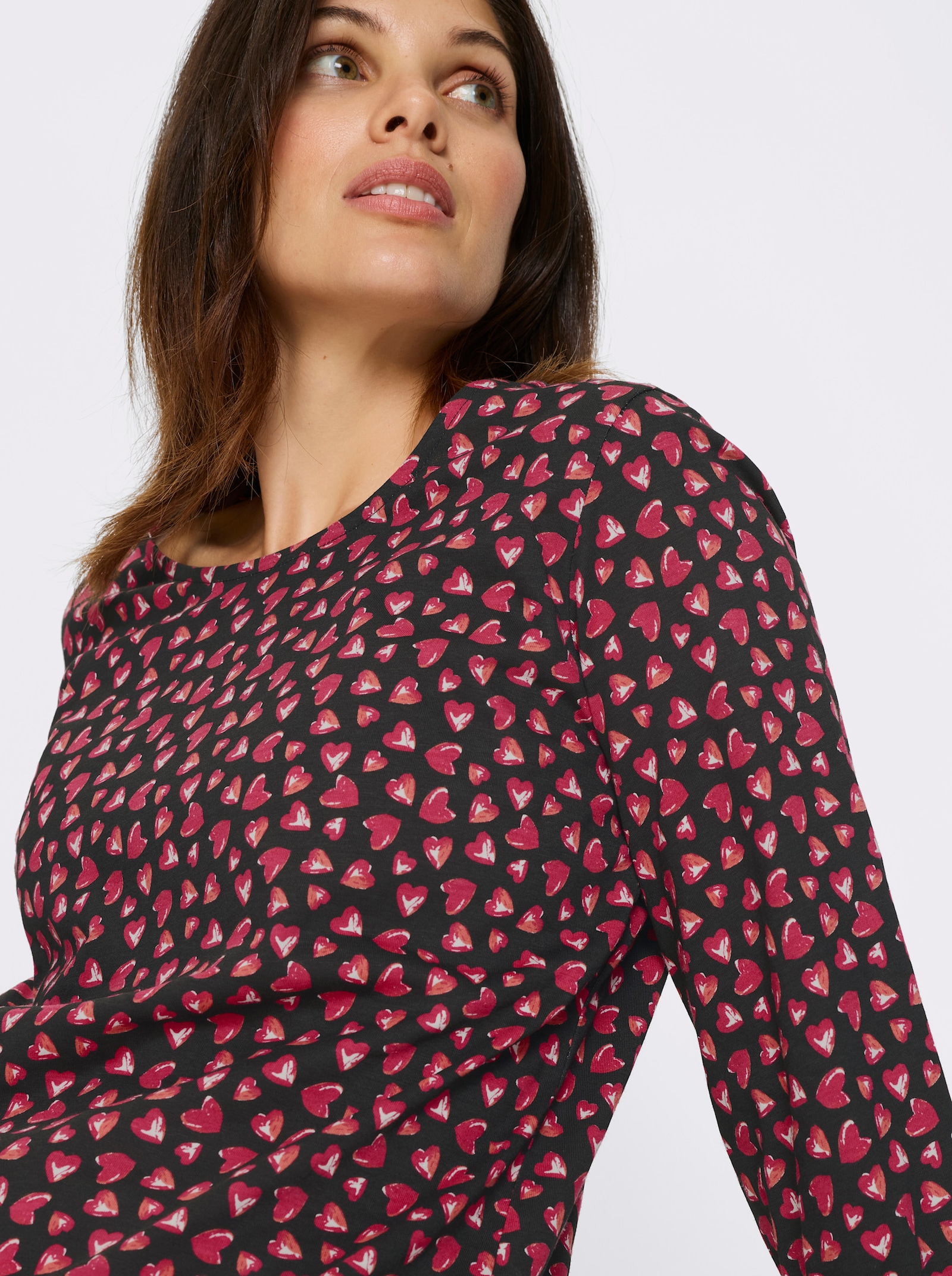 Shirt met 3/4-mouwen en hartjespatroon - zwart/pink geprint