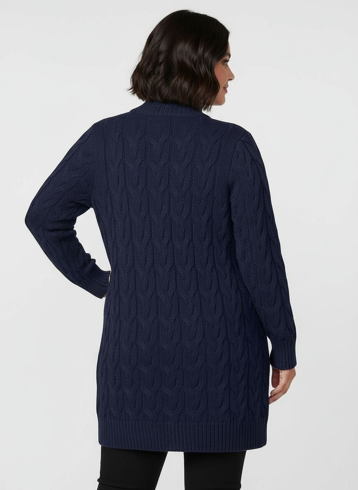 Longstrickjacke mit Zopfmuster - marine