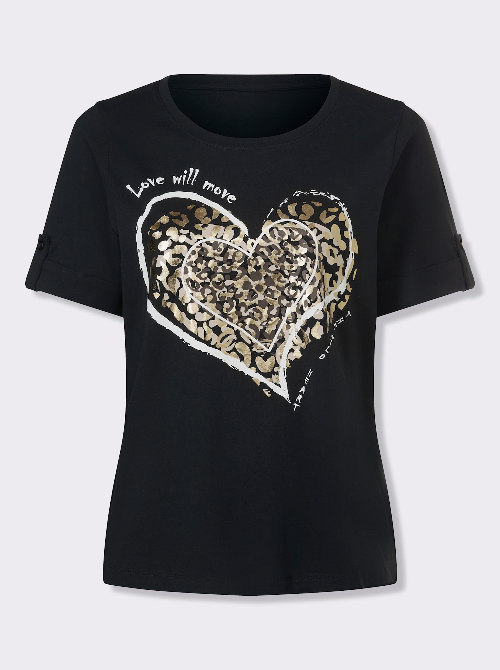 Kurzarmshirt mit Leo-Print - schwarz-goldfarben