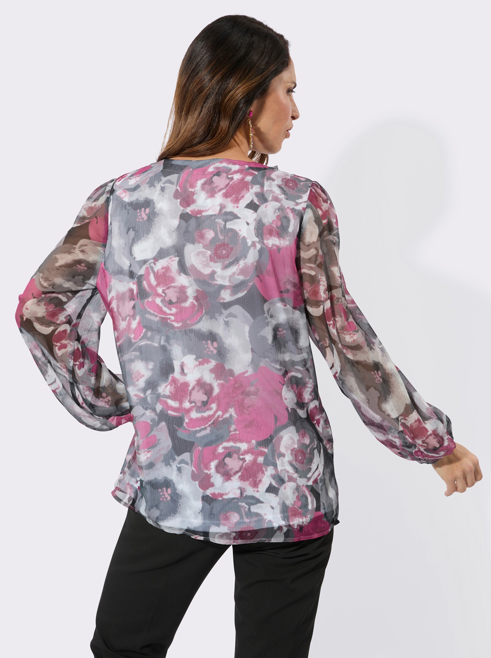 Tunika mit Volant - dunkelrot-schwarz-bedruckt