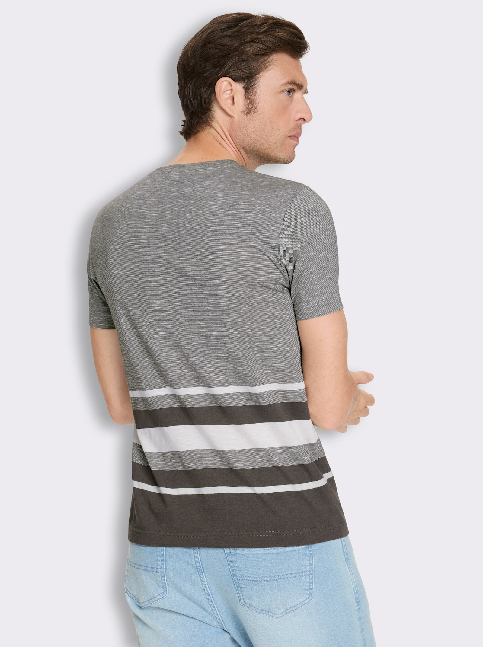 Kurzarmshirt mit garngefärbtem Muster - graphit