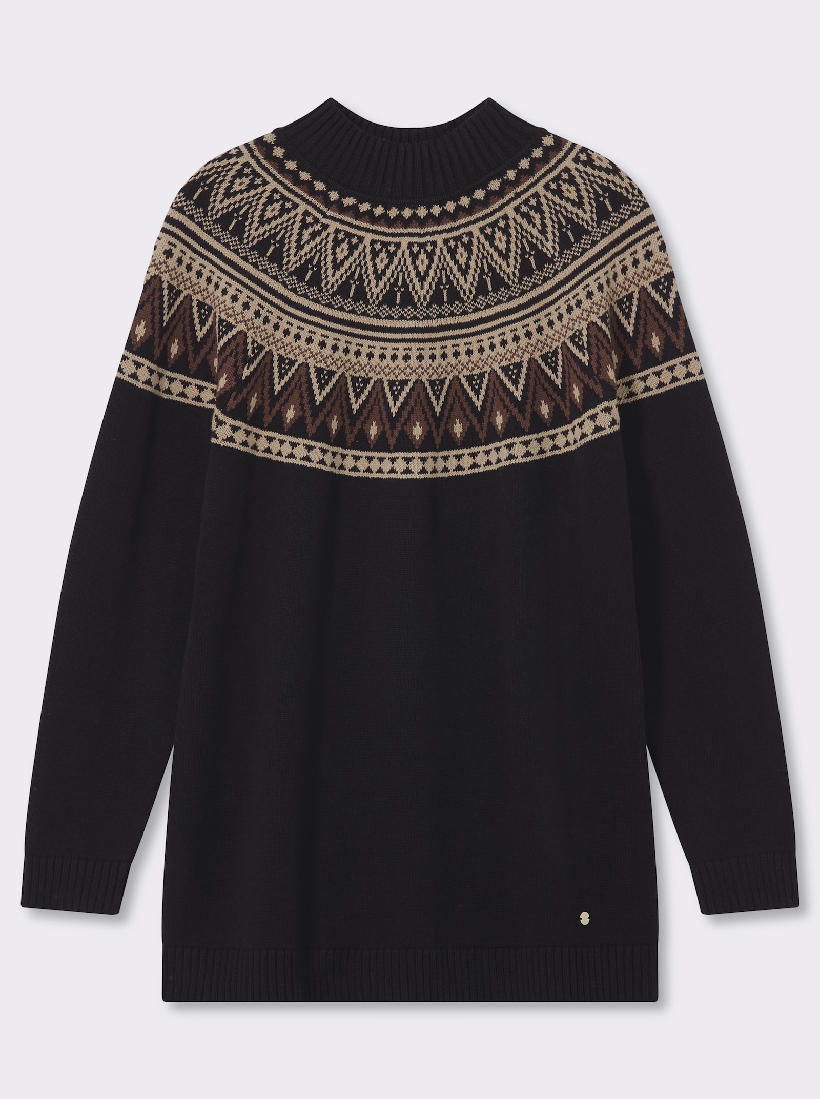 sheego Jacquardpullover im Norweger-Stil - schwarz-beige-gemustert