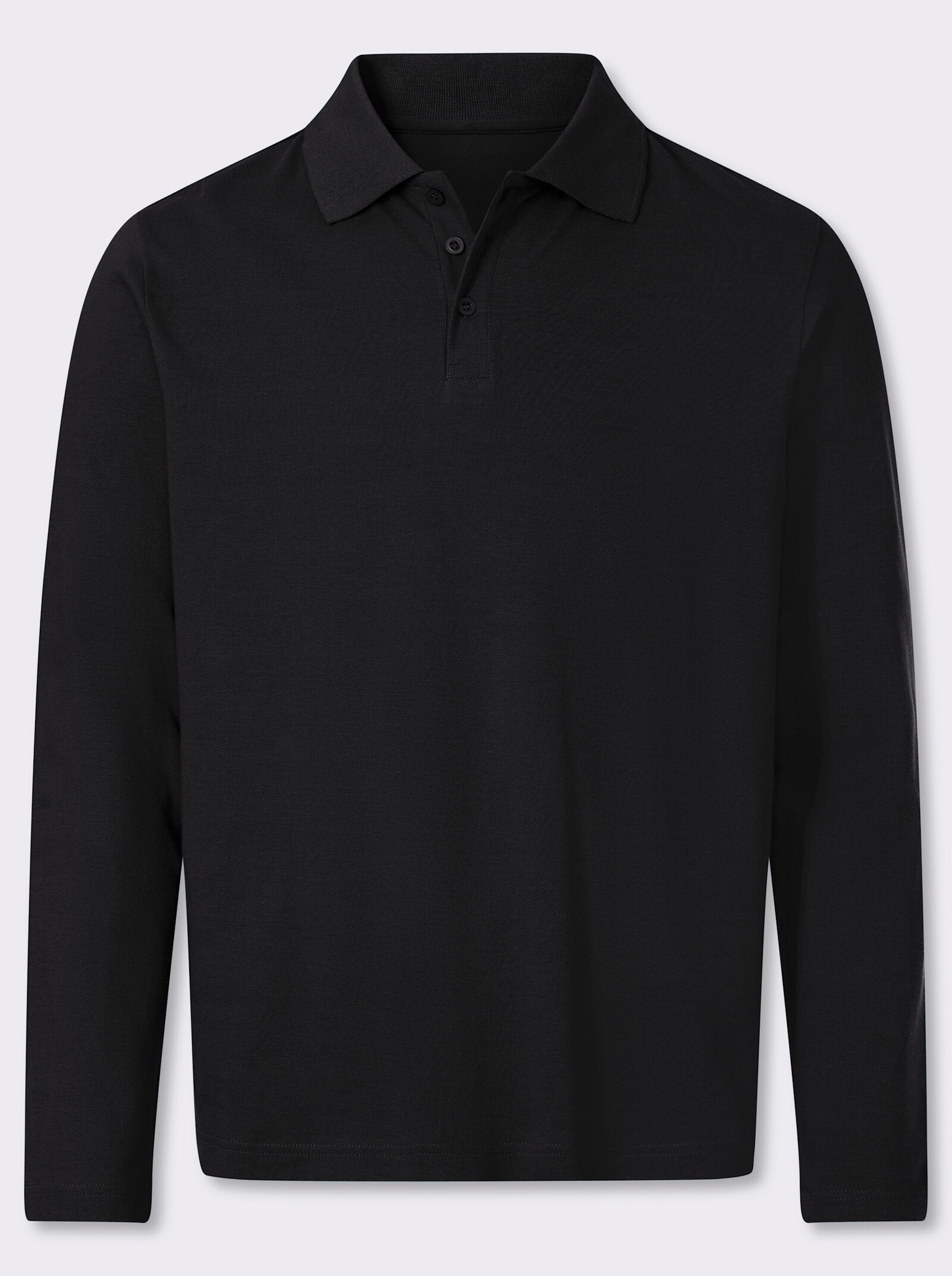 Catamaran Langarm-Poloshirt mit Flachstrick-Kragen - schwarz