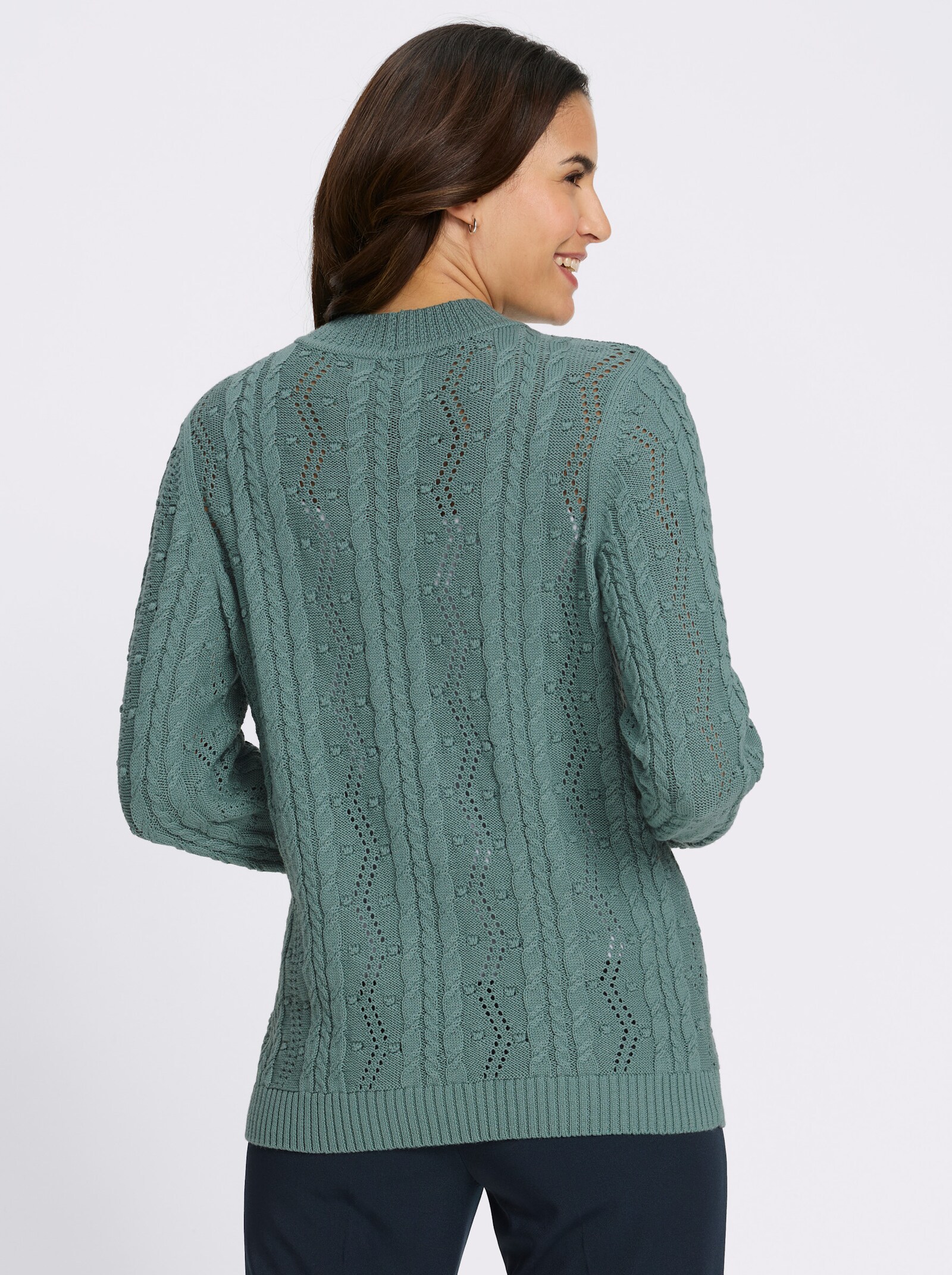 Stehkragenpullover mit Zopfmuster - jade