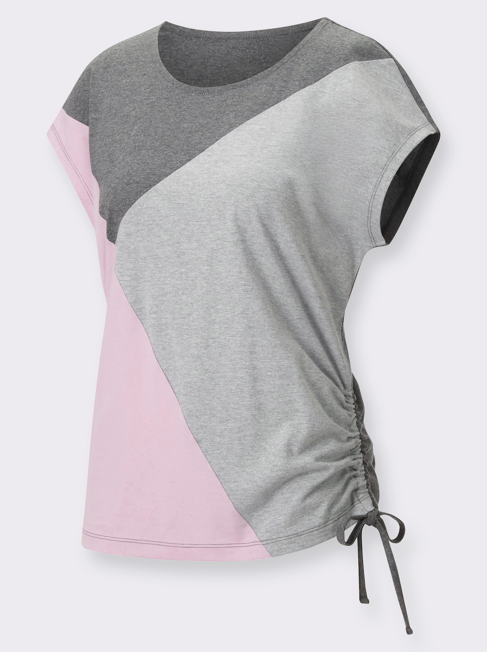 Rundhalsshirt mit Colour-Blocking - anthrazit-rosé