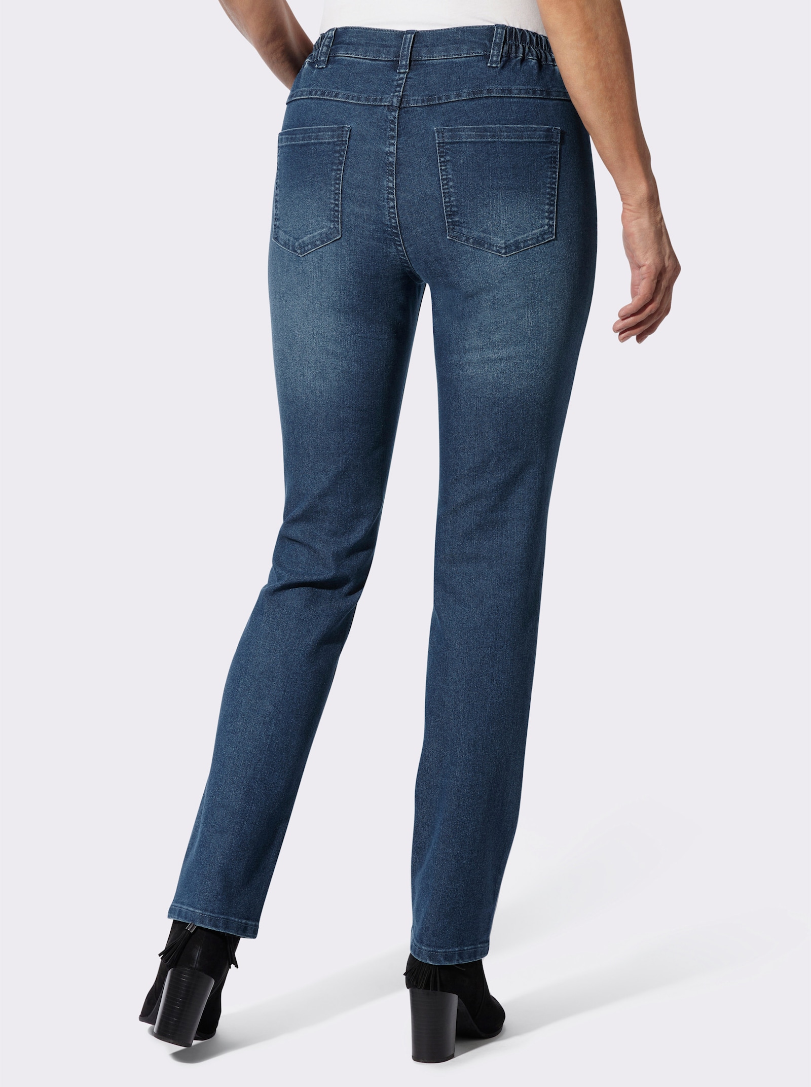 Stretch-Jeans mit ton-in-ton-farbener Stickerei - blue-stone-washed