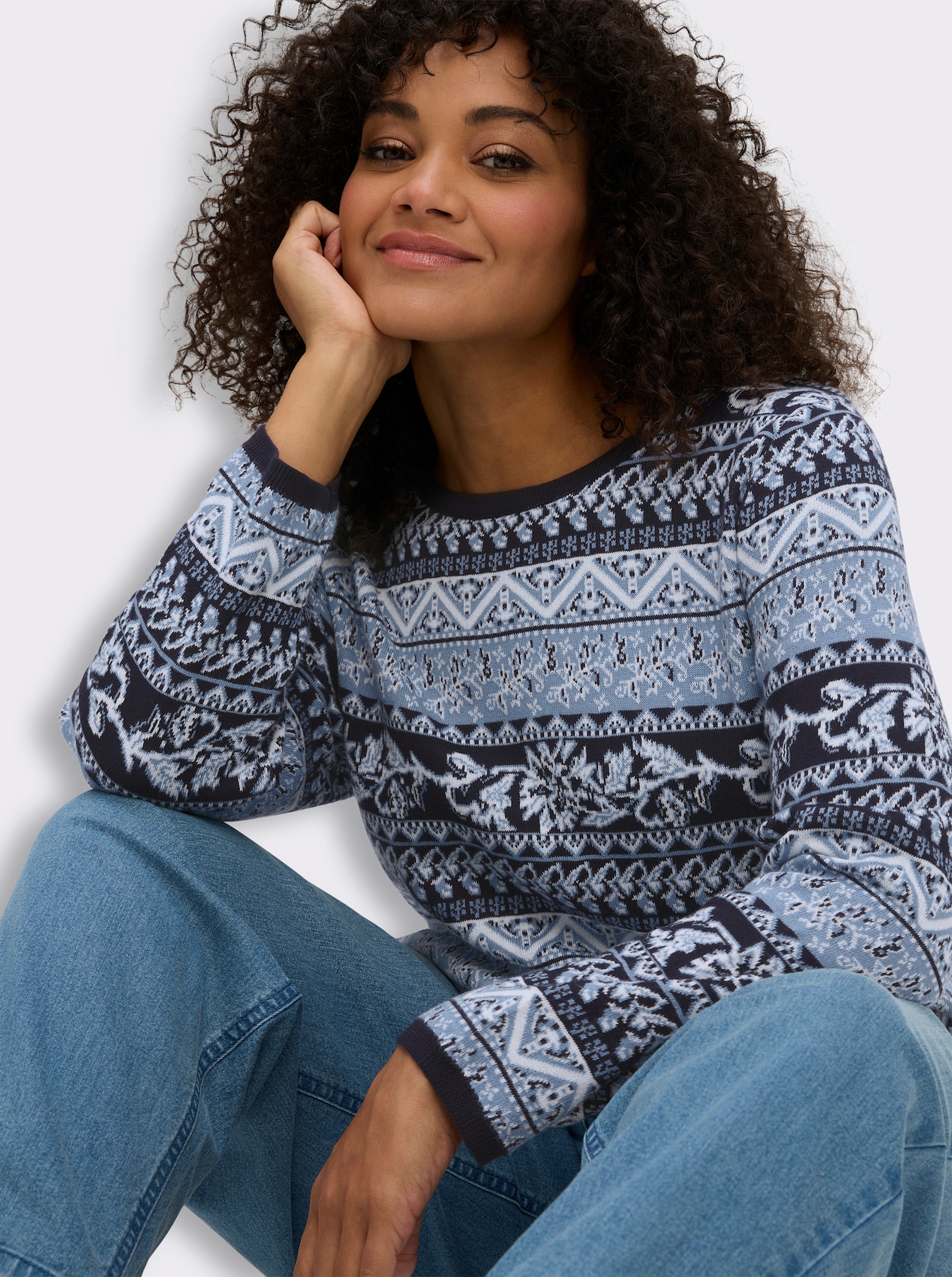 Jacquardpullover aus reiner Pima-Baumwolle - marine-bleu-gemustert