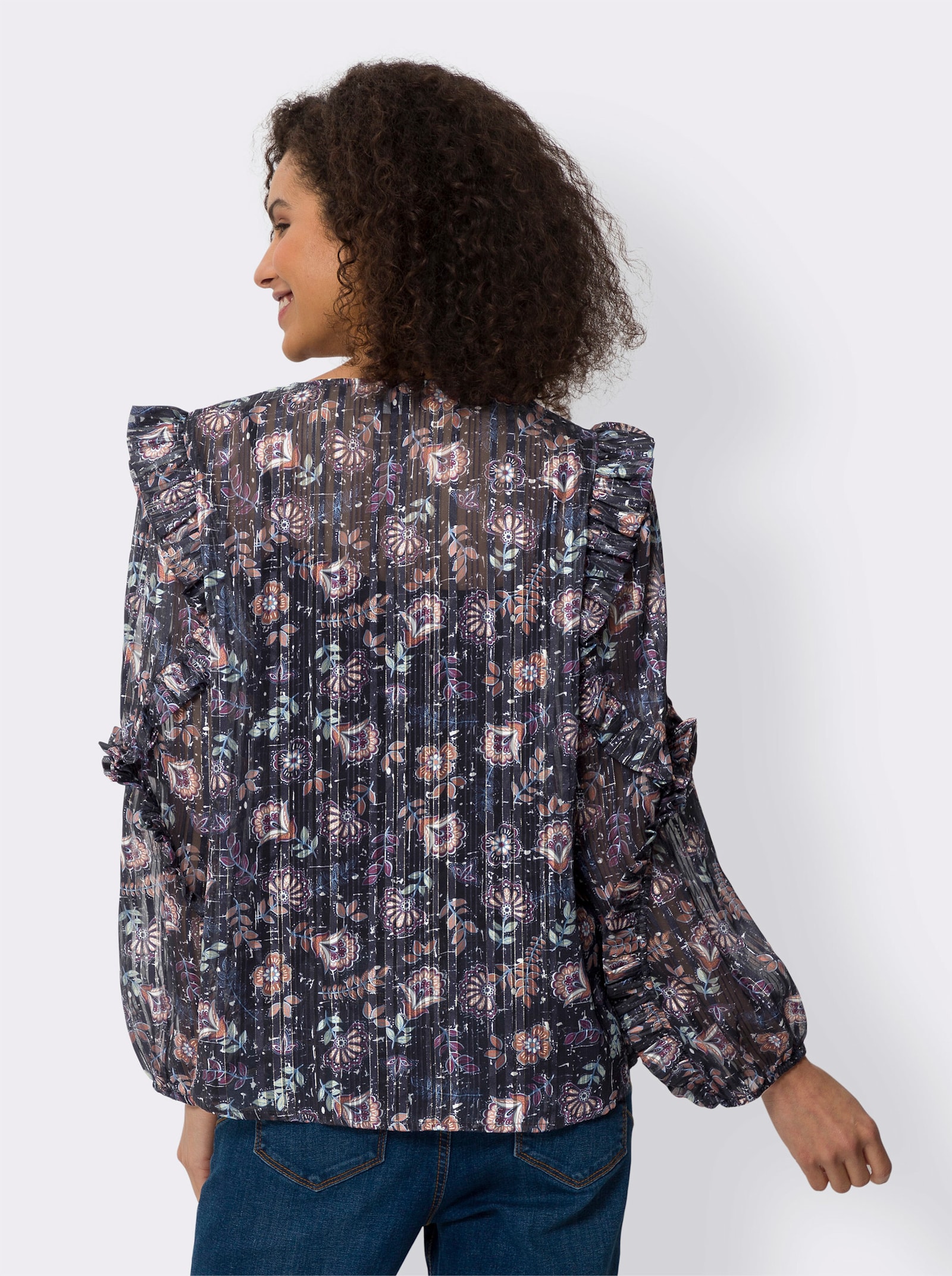 heine Blouse met print en ondoorzichtige top - marine/middenblauw bedrukt