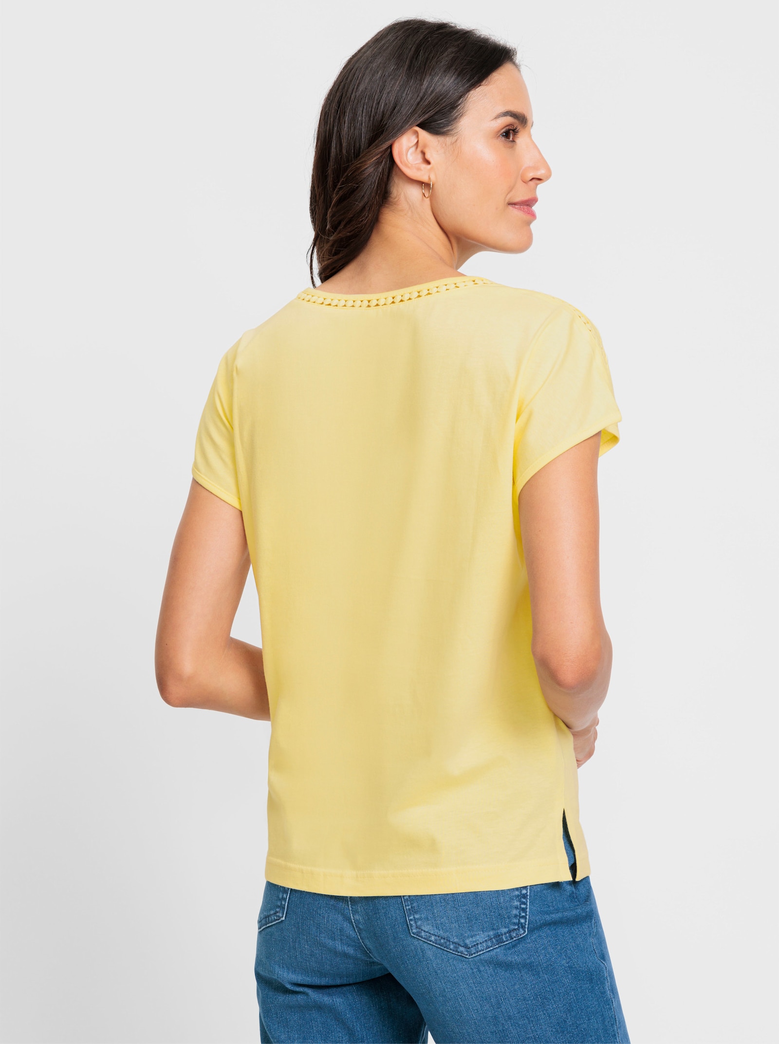 Shirt met ronde hals en kanten band - citroen