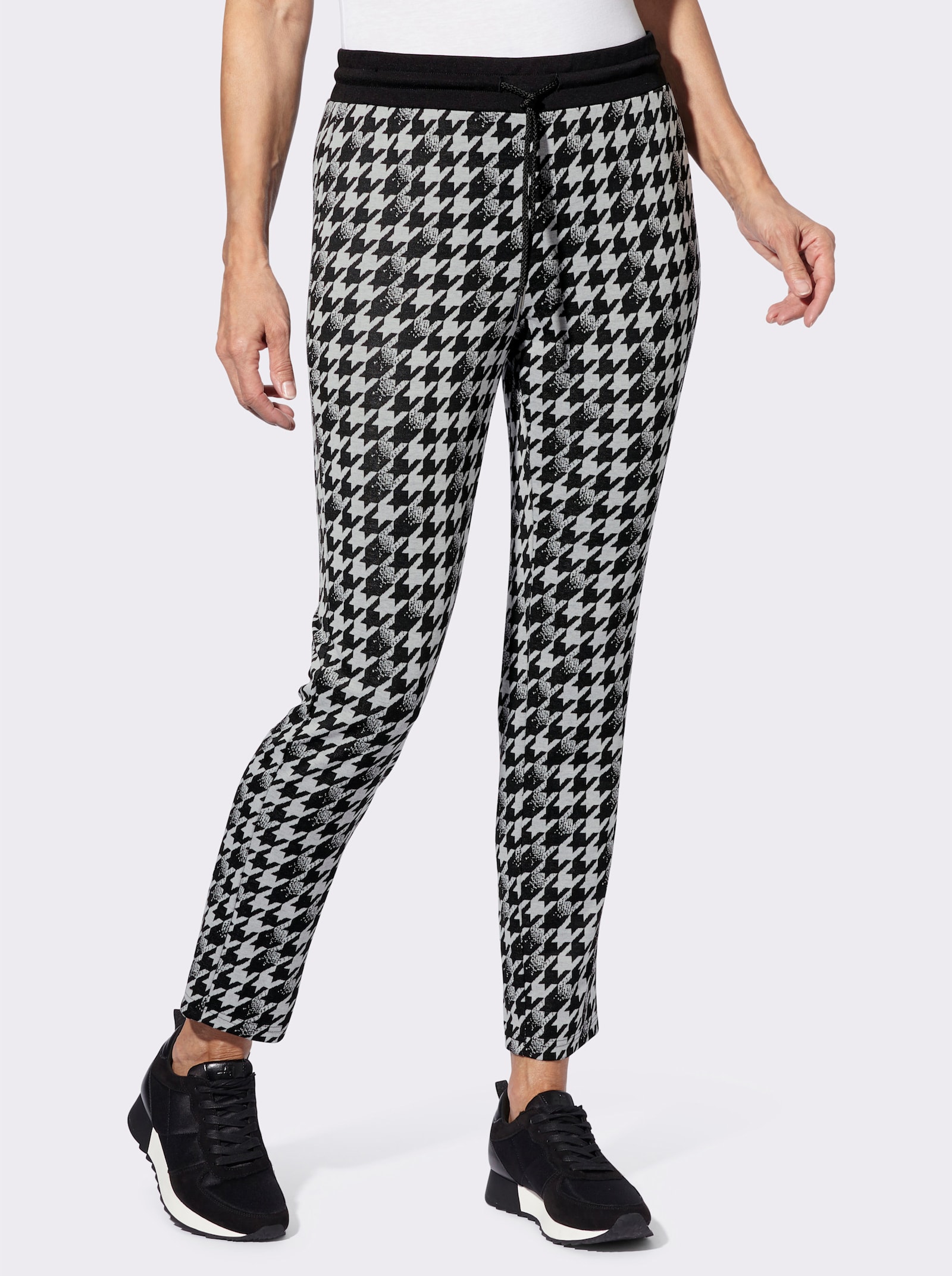 Comfortbroek in smal model, pied-de-poule - zwart/ecru geprint