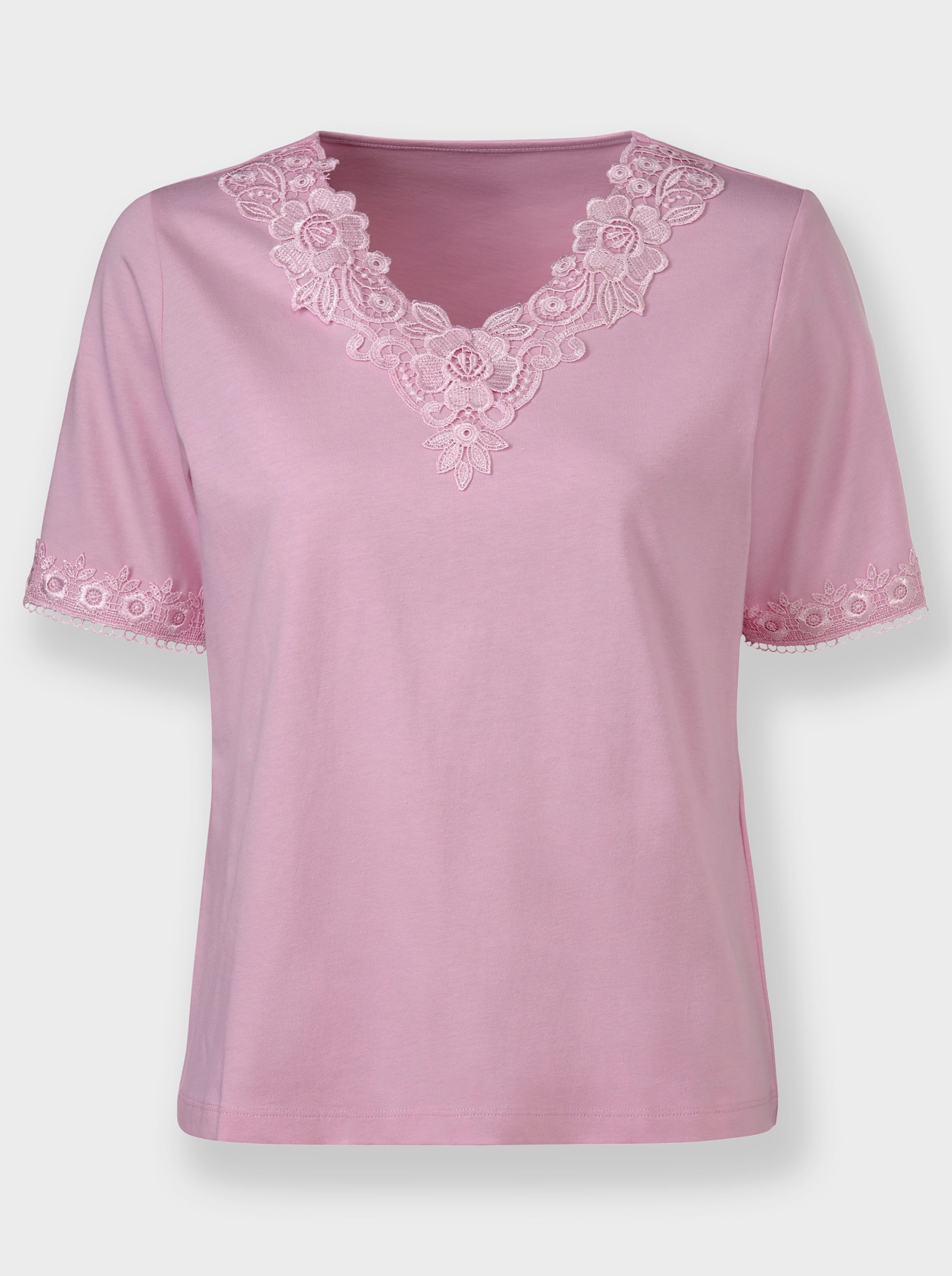 Kanten shirt met V-hals - roze