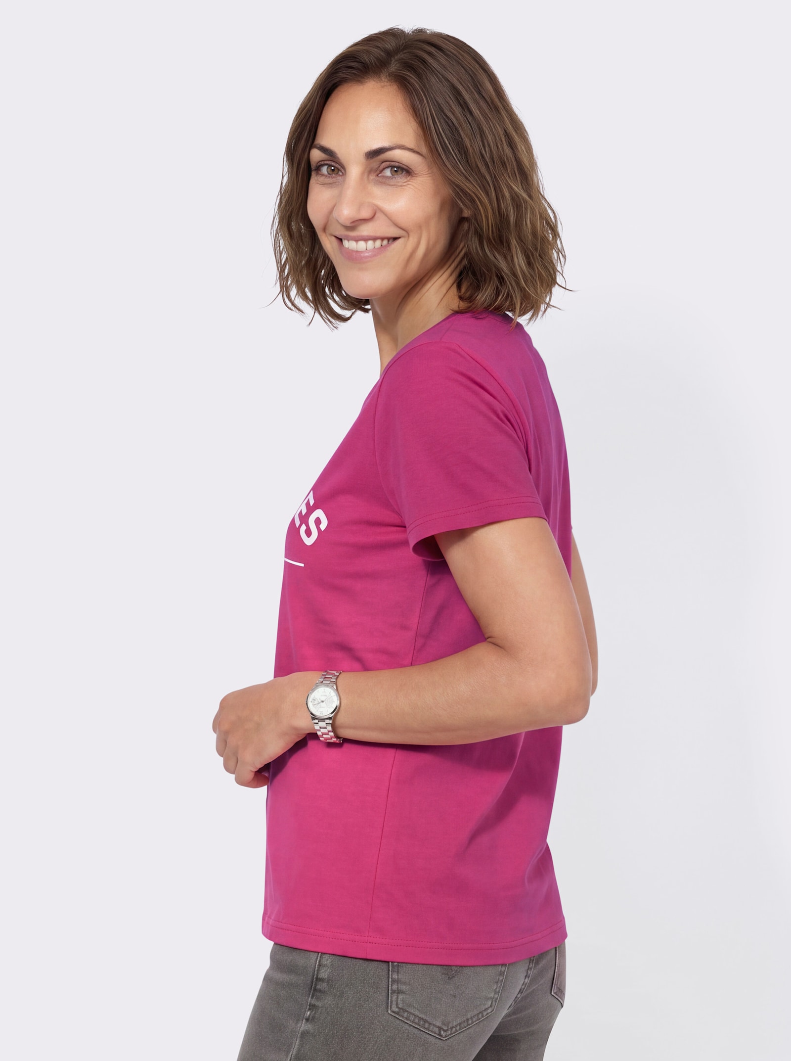 Shirt mit Schriftzug vorne - fuchsia-ecru