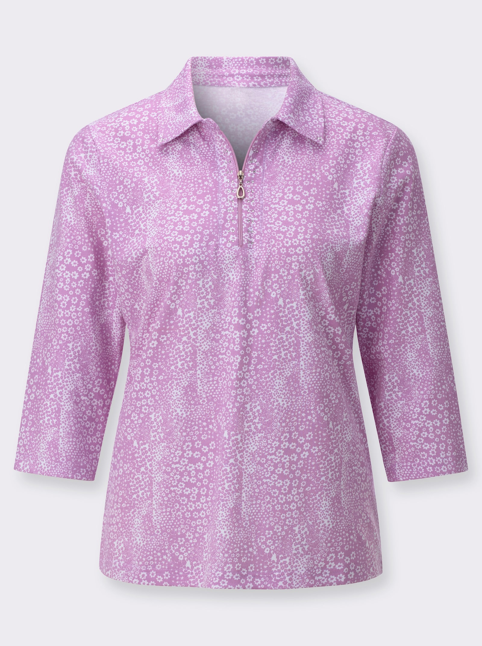 Poloshirt - orchidee-wit-bedrukt