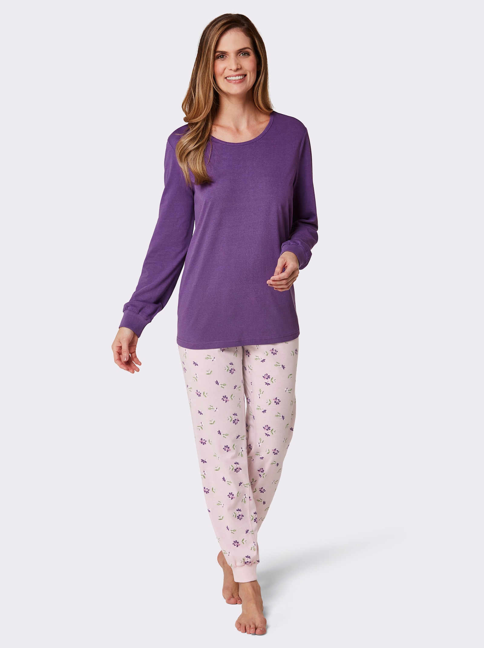wäschepur Schlafanzüge mit Millefleursprint - rosé-lila-bedruckt + lila