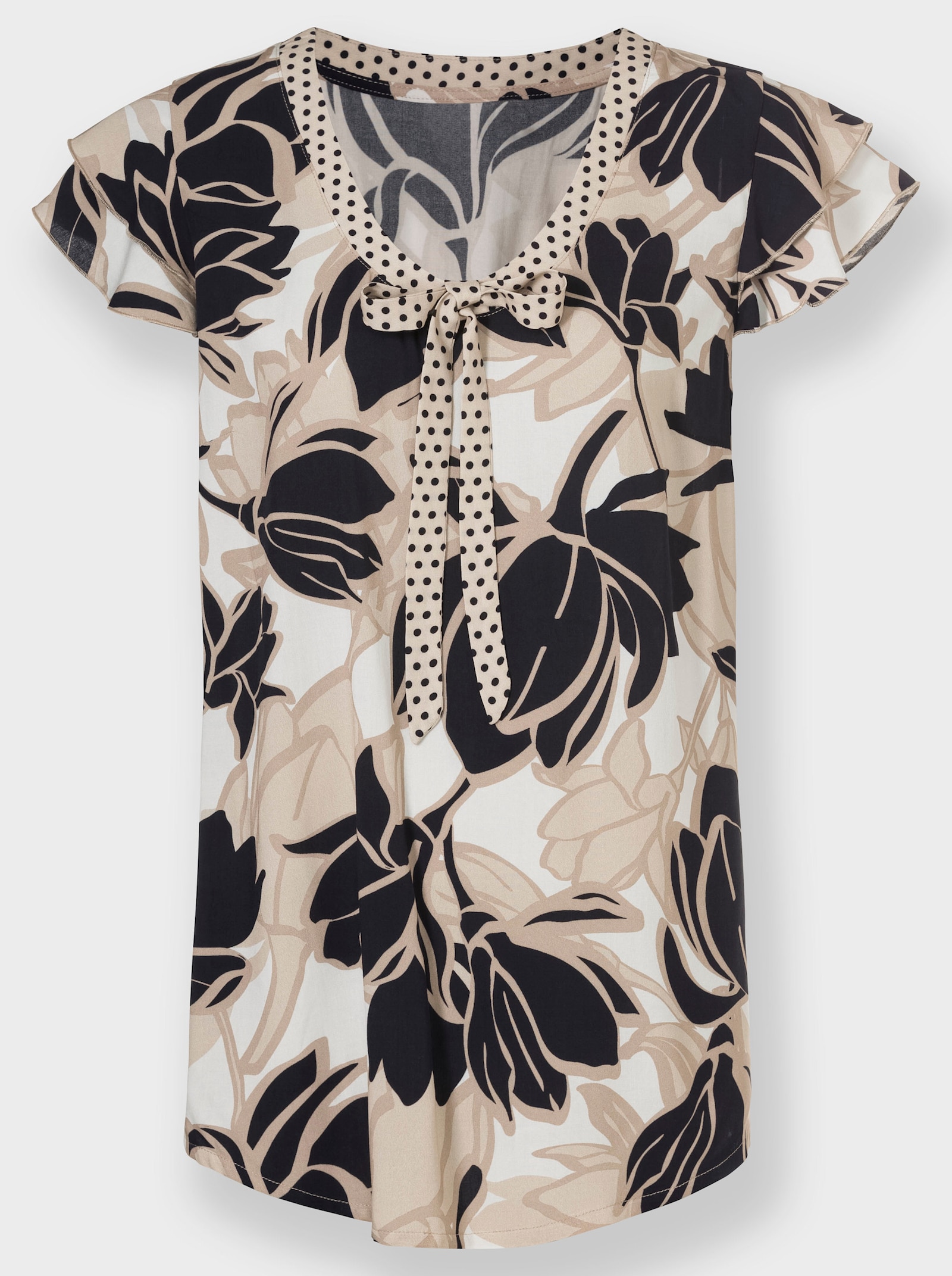 heine Kurzarmbluse mit Floral-Dessin - beige-schwarz-bedruckt