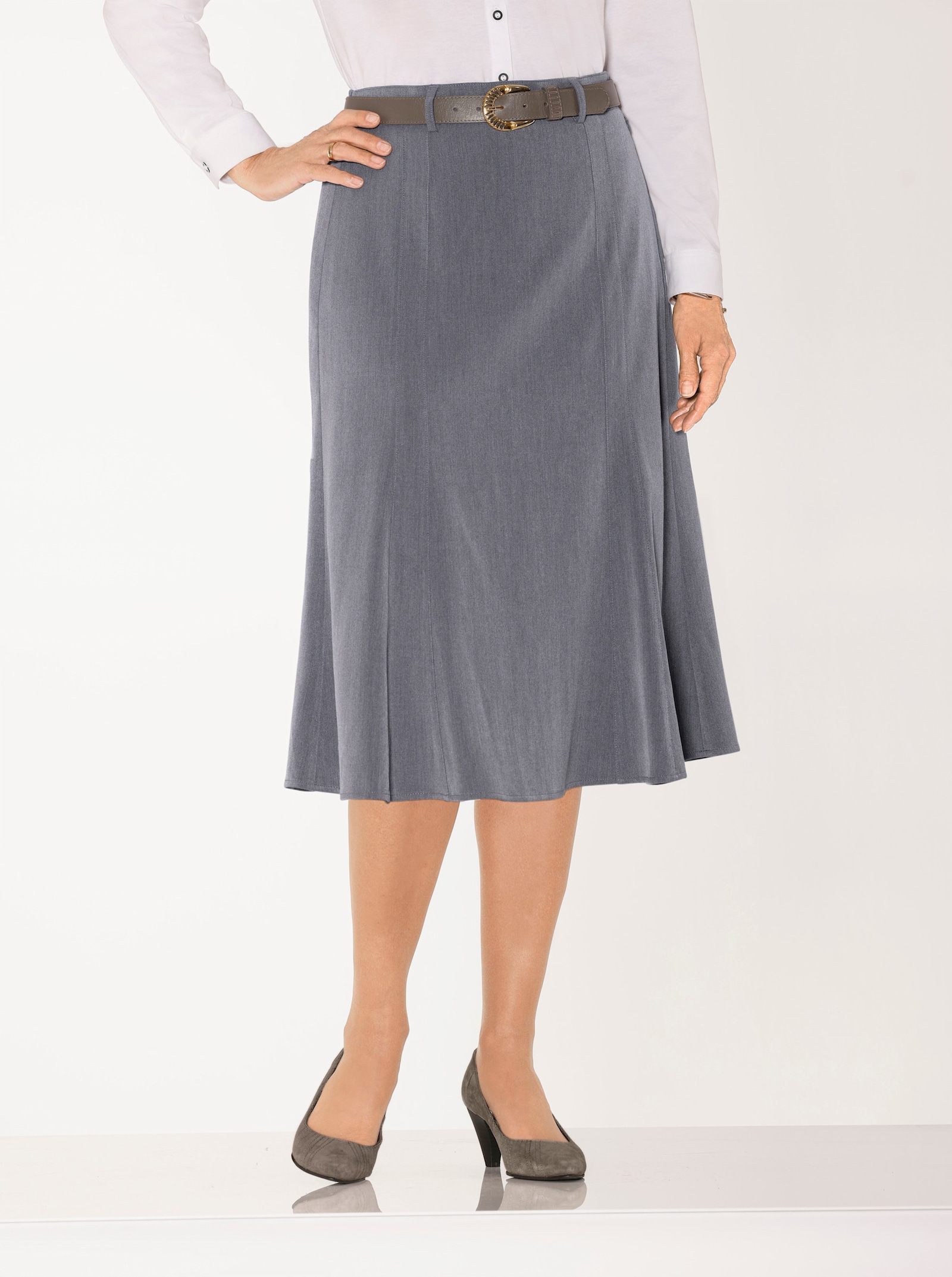 Bahnenrock in Godetform - anthrazit-meliert