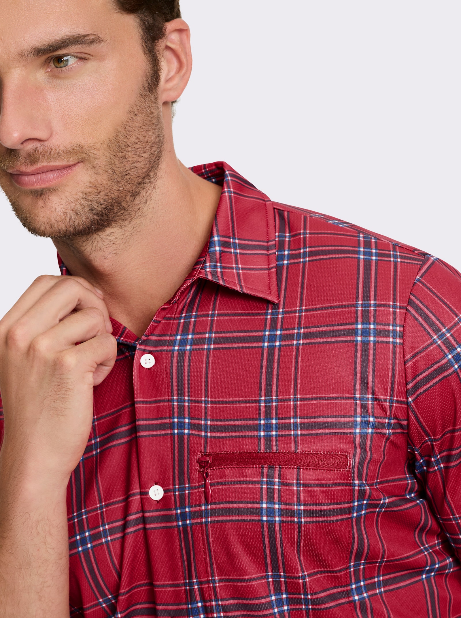 Catamaran Sports Funktionsshirt in Wabenstruktur - rot-kariert