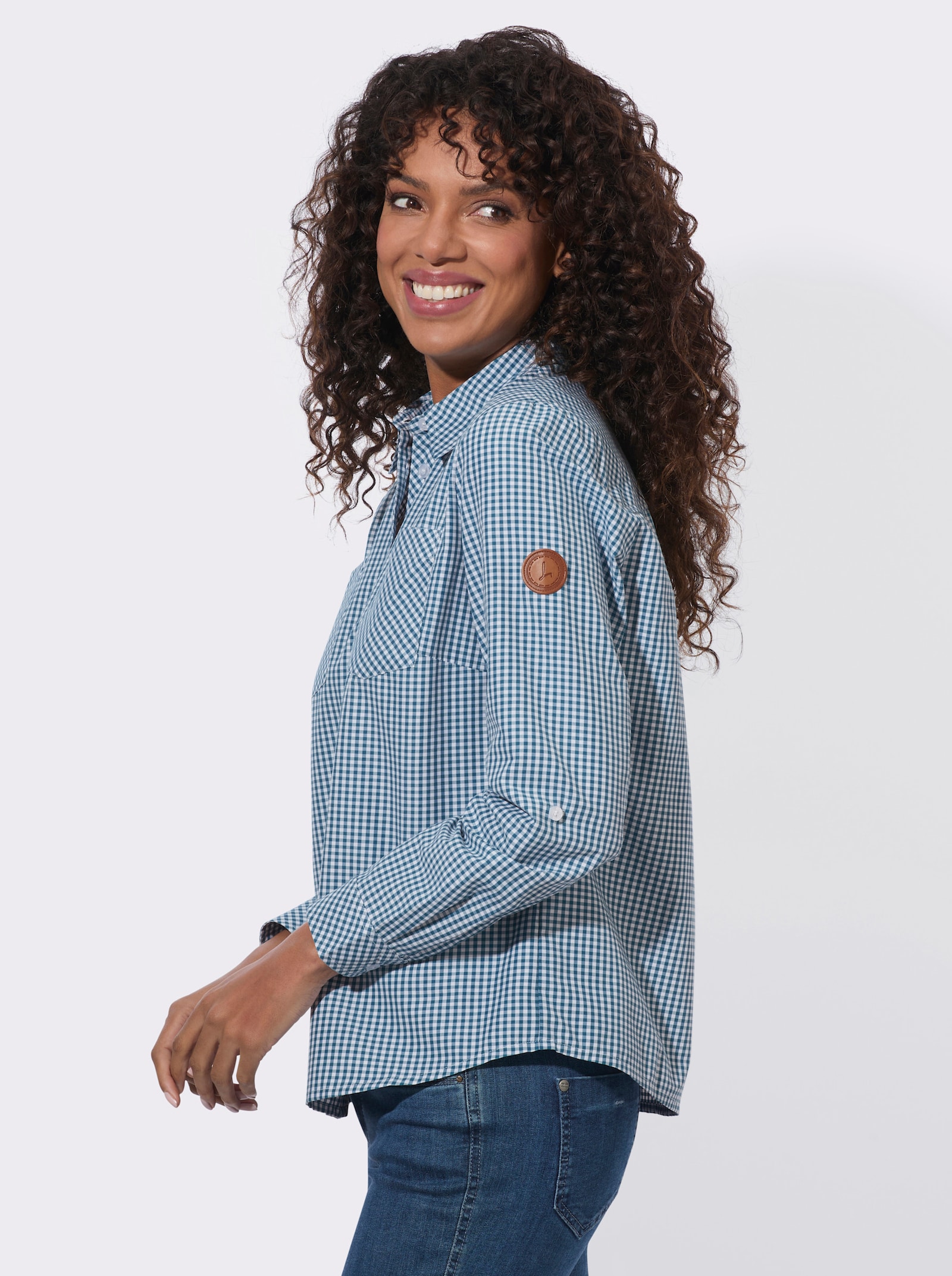  Karobluse mit Brusttaschen - topas-weiß-kariert
