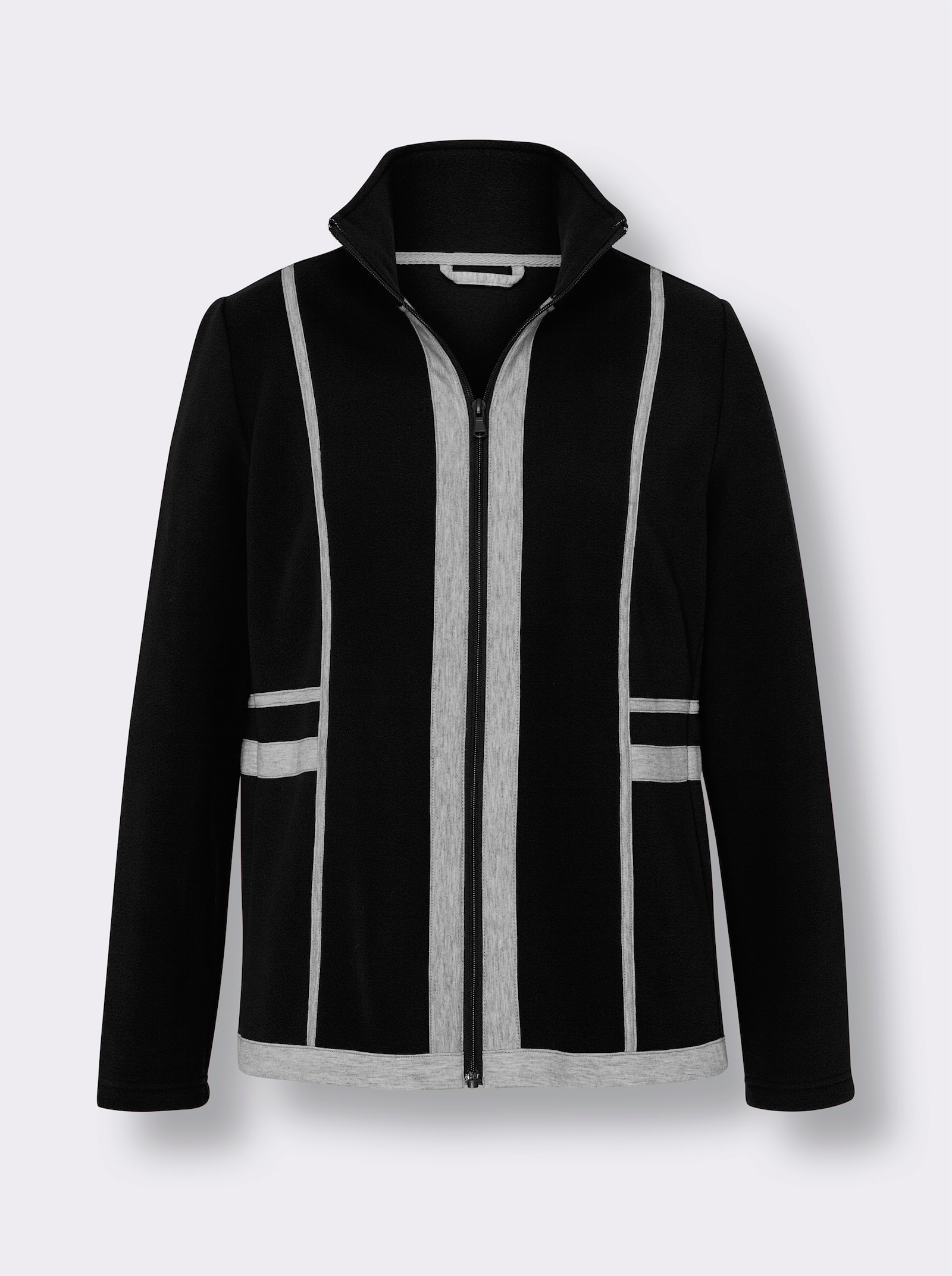 Fleecejack met contrastpaspels - zwart
