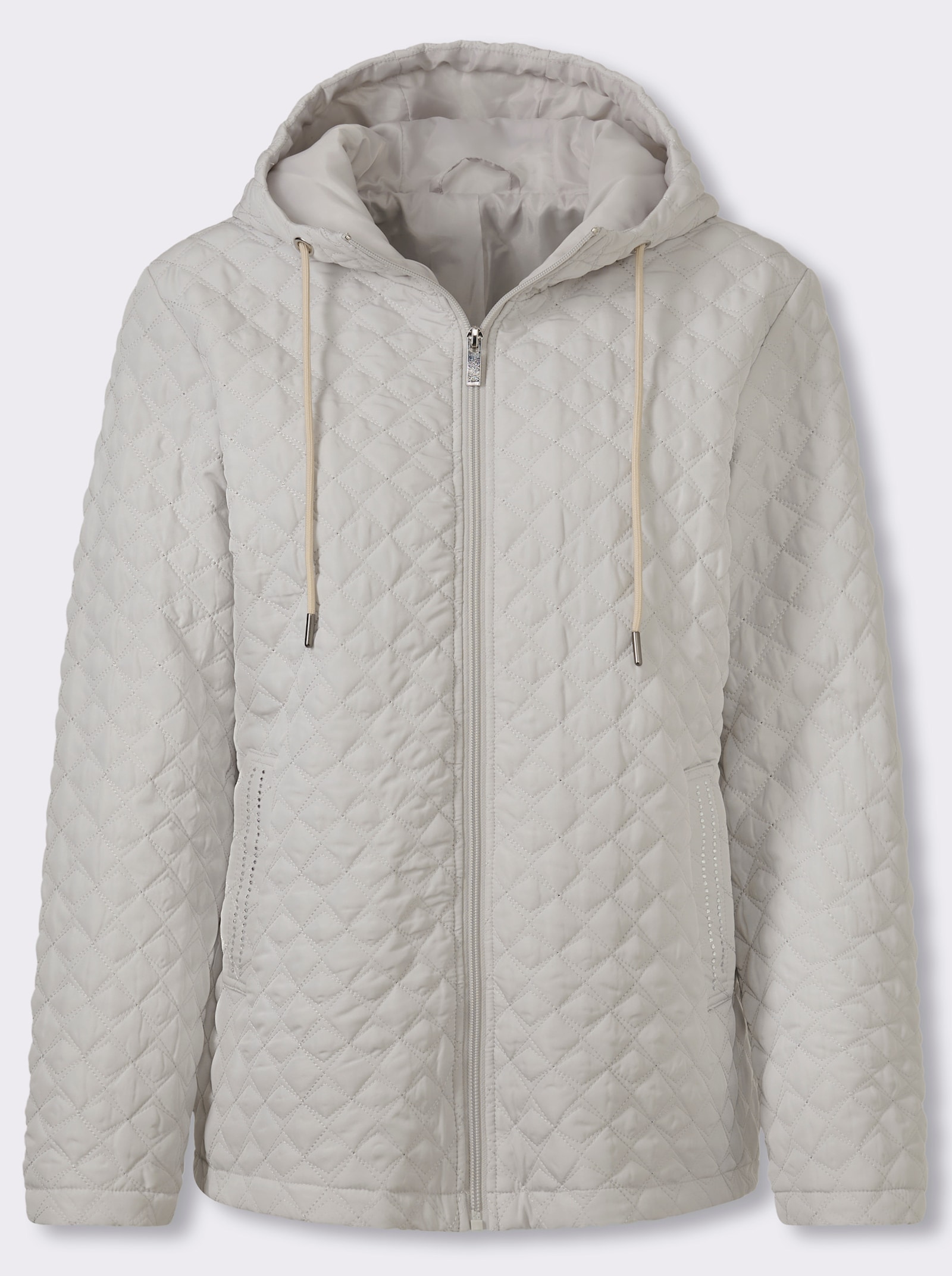 Steppjacke mit Ziersteinchen - hellgrau