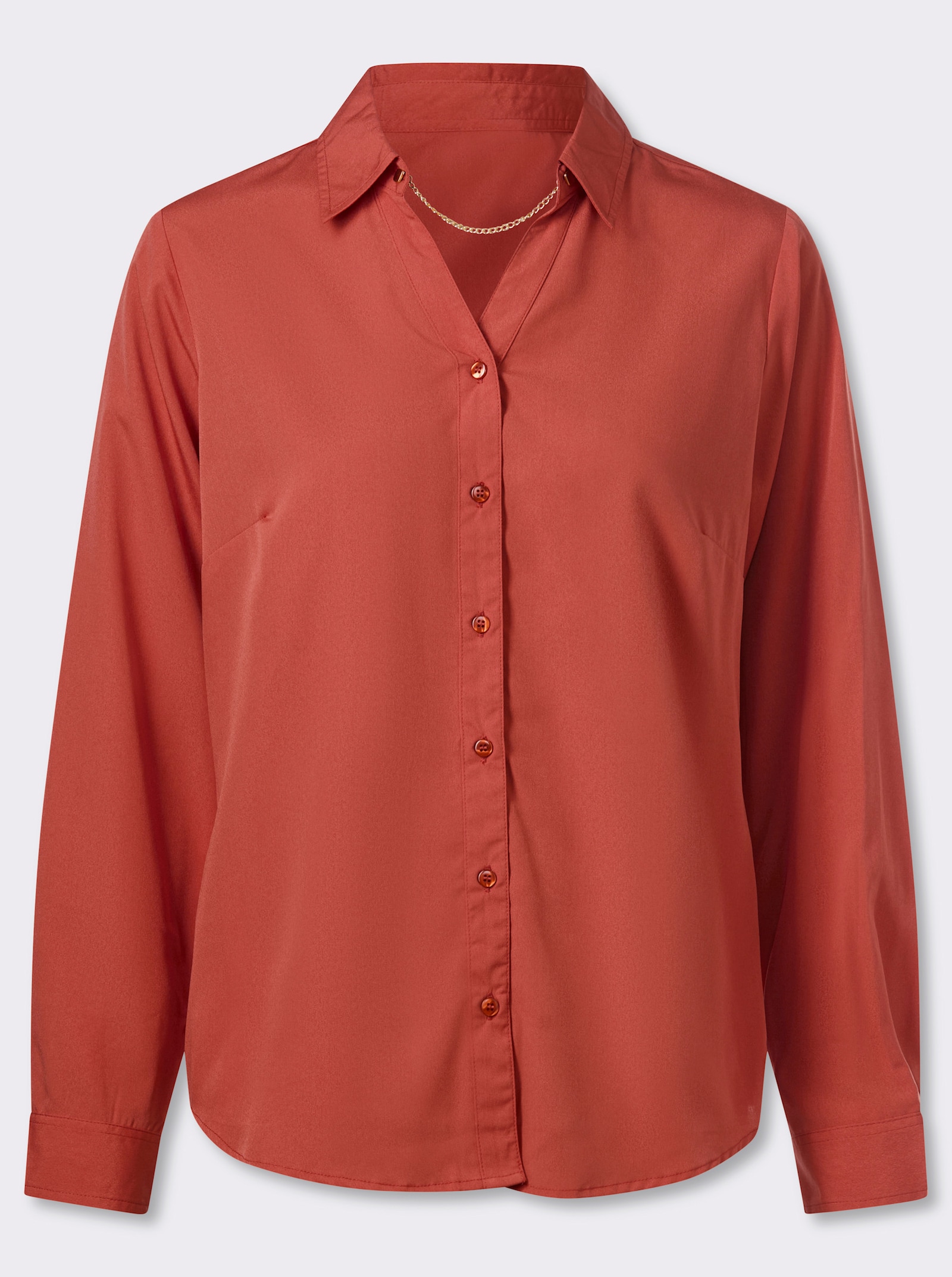 Langarmbluse mit goldfarbener Zierkette - terra