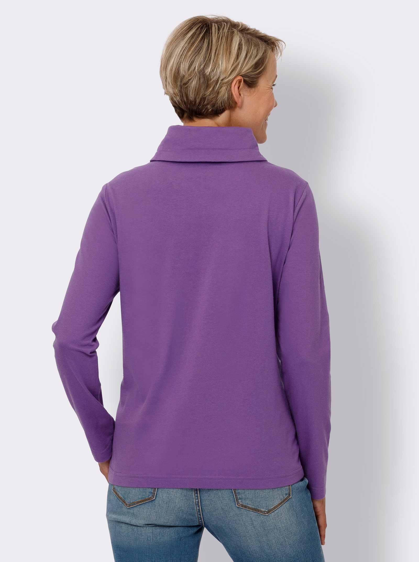 Rollkragenshirt mit platziertem Streifenmuster - lila-rosé-gestreift